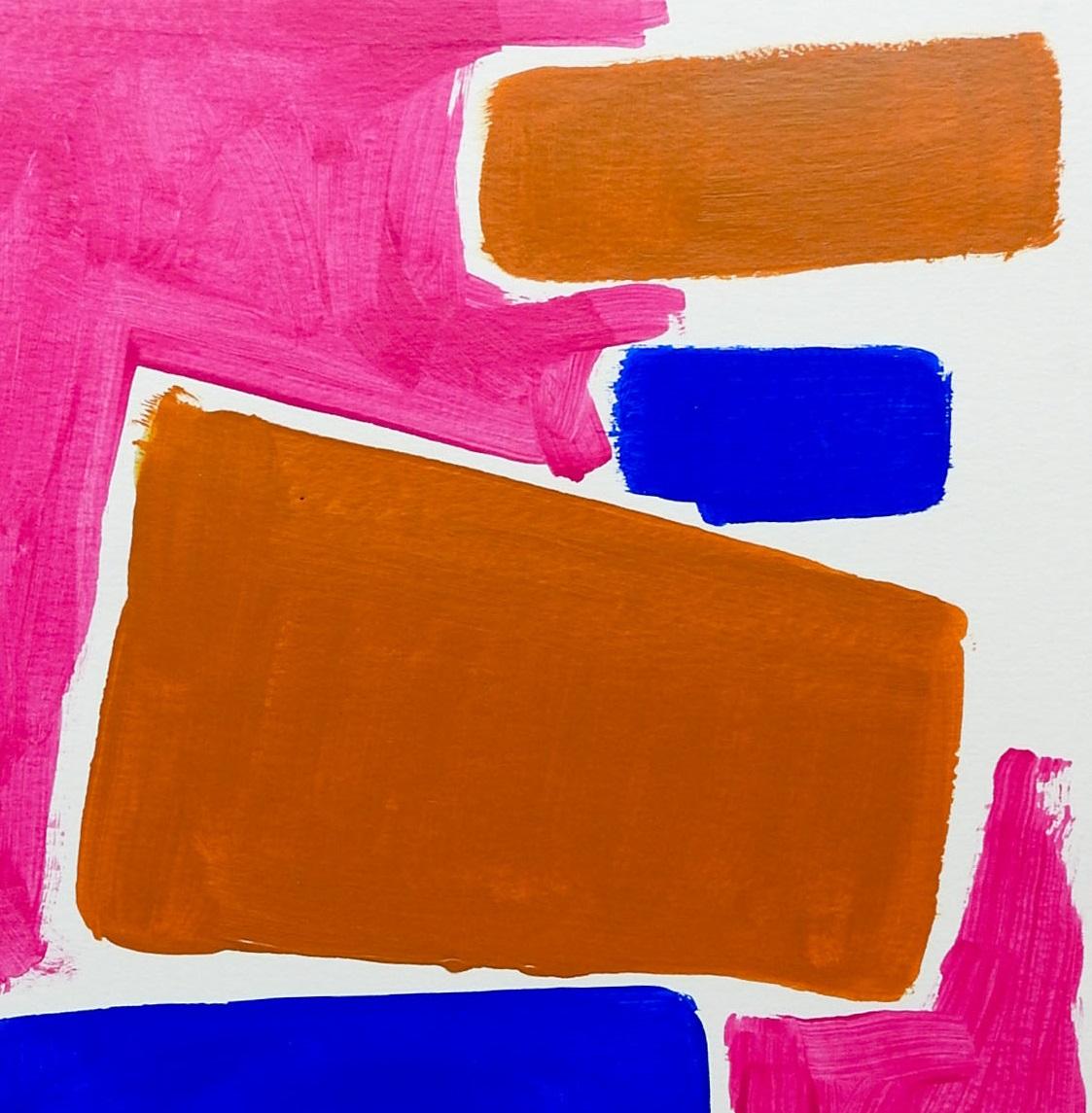 Américain Peinture contemporaine de forme abstraite en terre cuite rose et bleue en vente