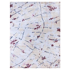 Contemporary Abstract Silk Hand Knotted Beige Area Rug 9' 0" x 11' 10"