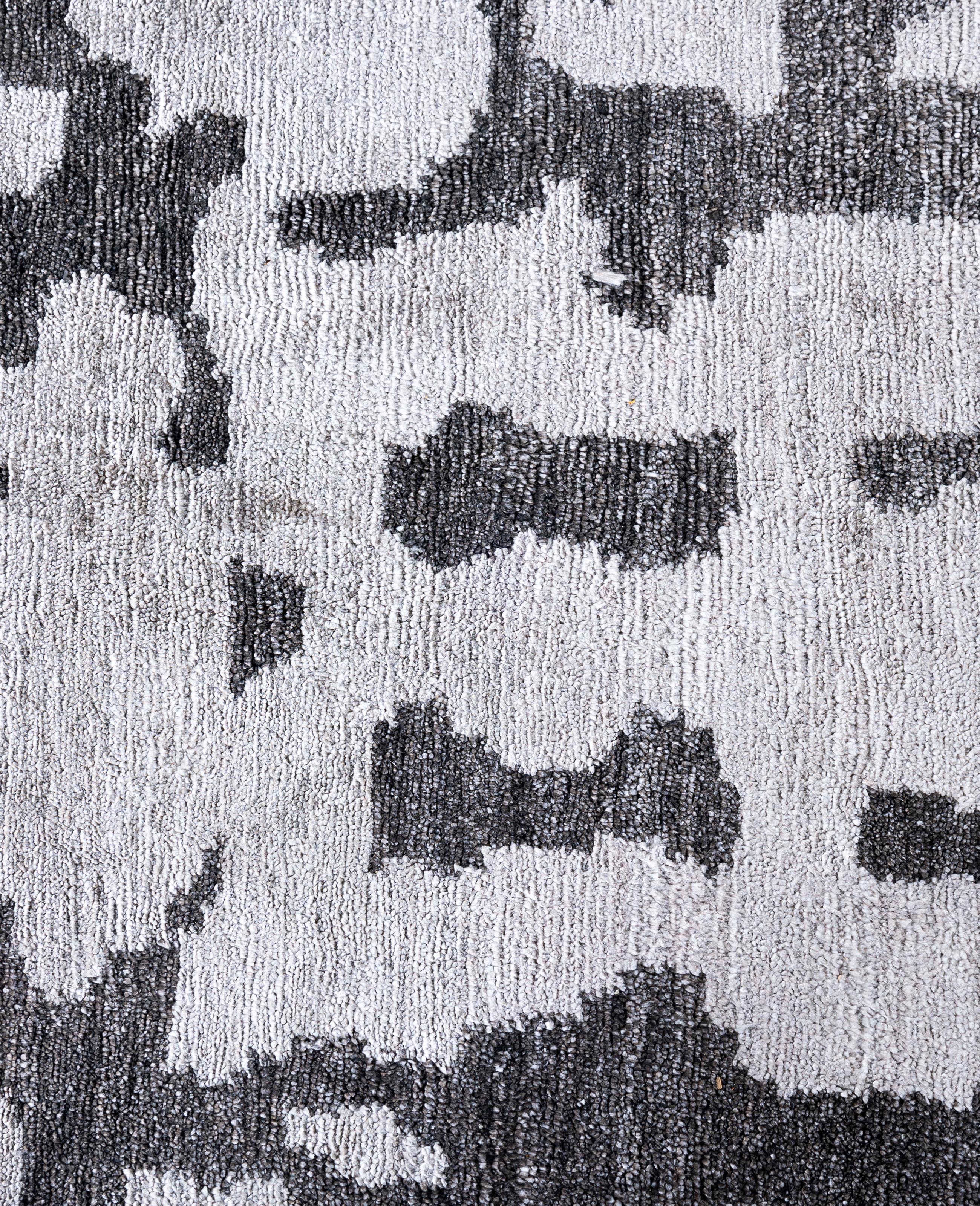 Indiano Contemporary Abstract Silk Hand Knots Rugs (Tappeto nero) 8' 1