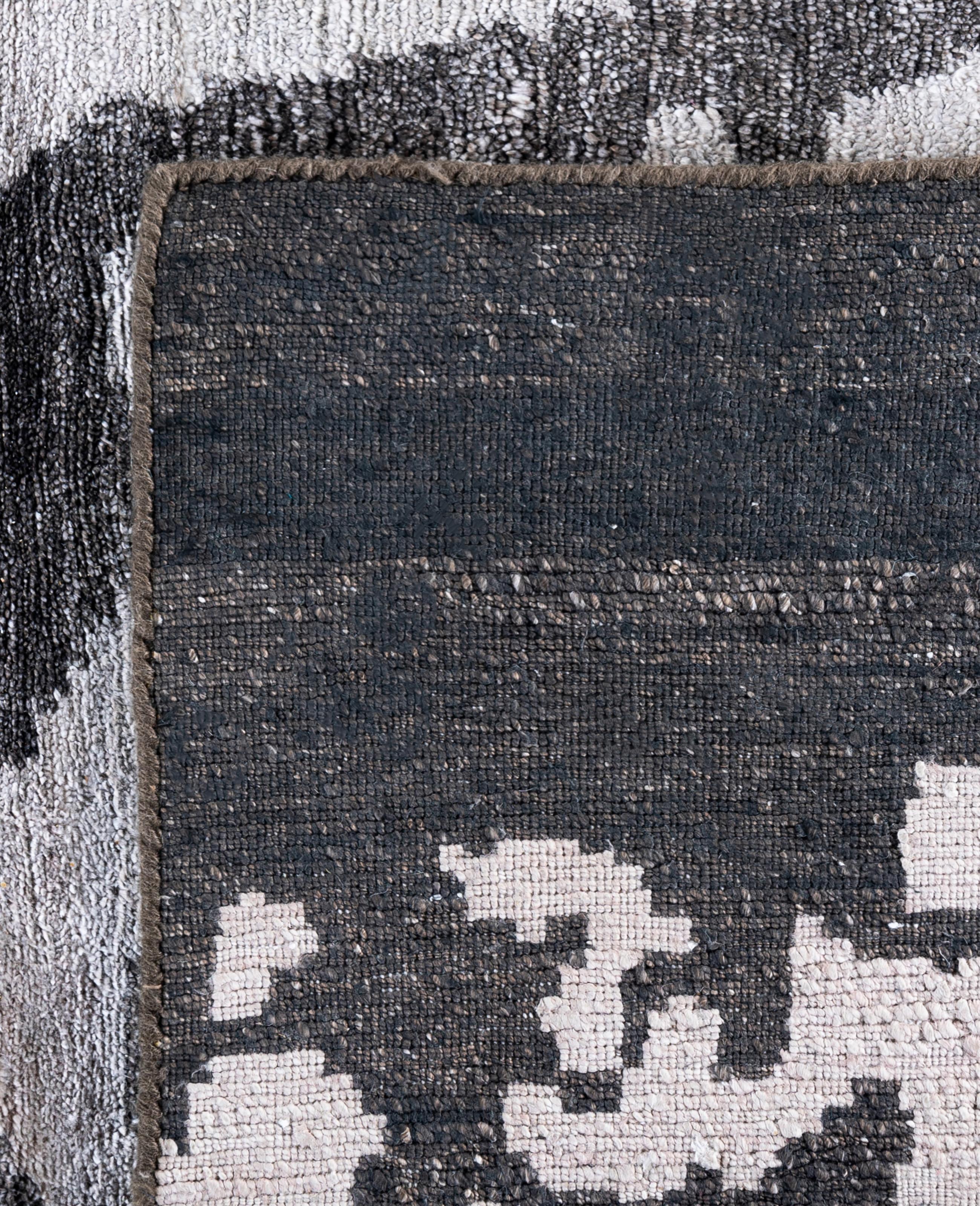 Contemporary Abstract Silk Hand Knots Rugs (Tappeto nero) 8' 1