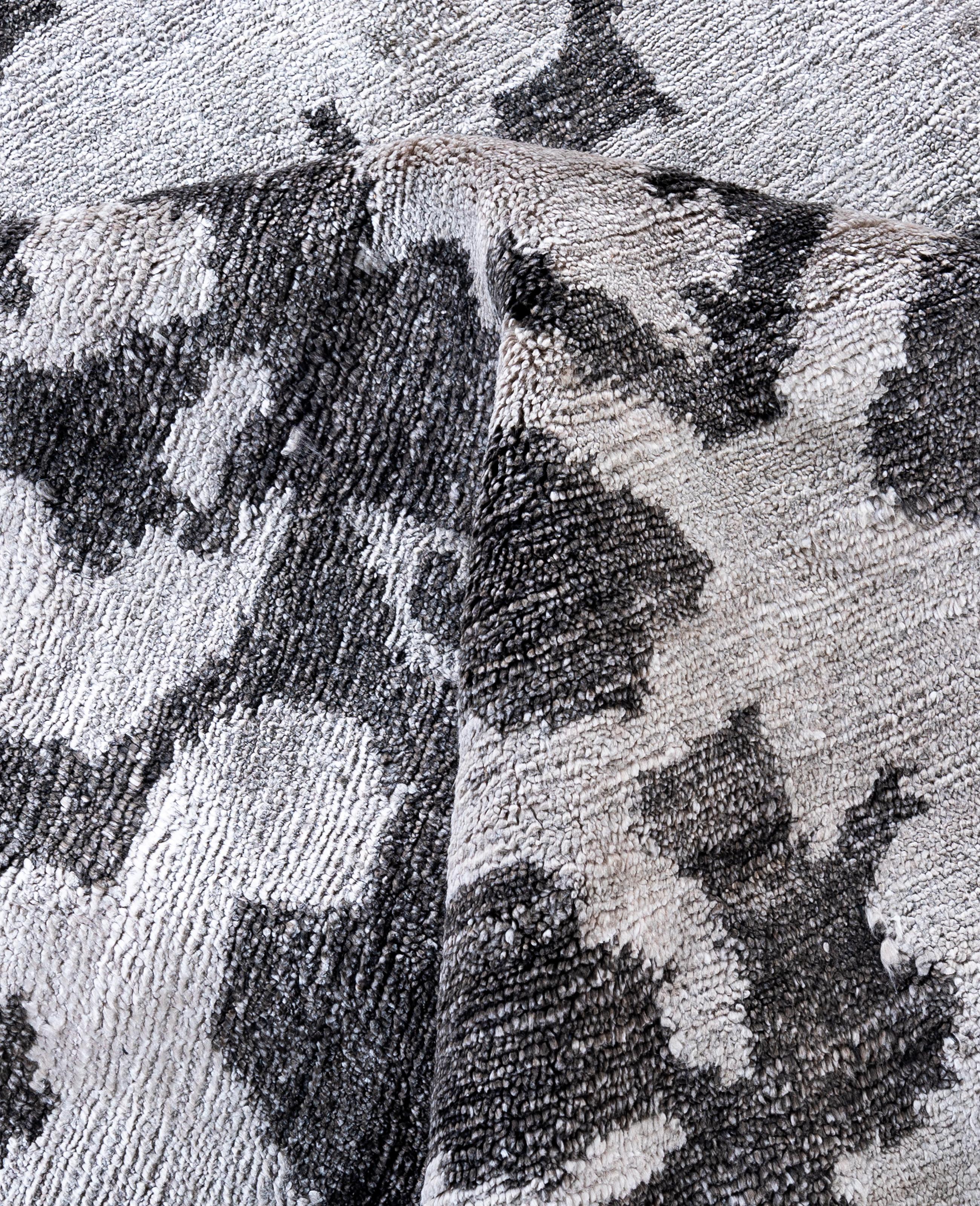 Seta Contemporary Abstract Silk Hand Knots Rugs (Tappeto nero) 8' 1
