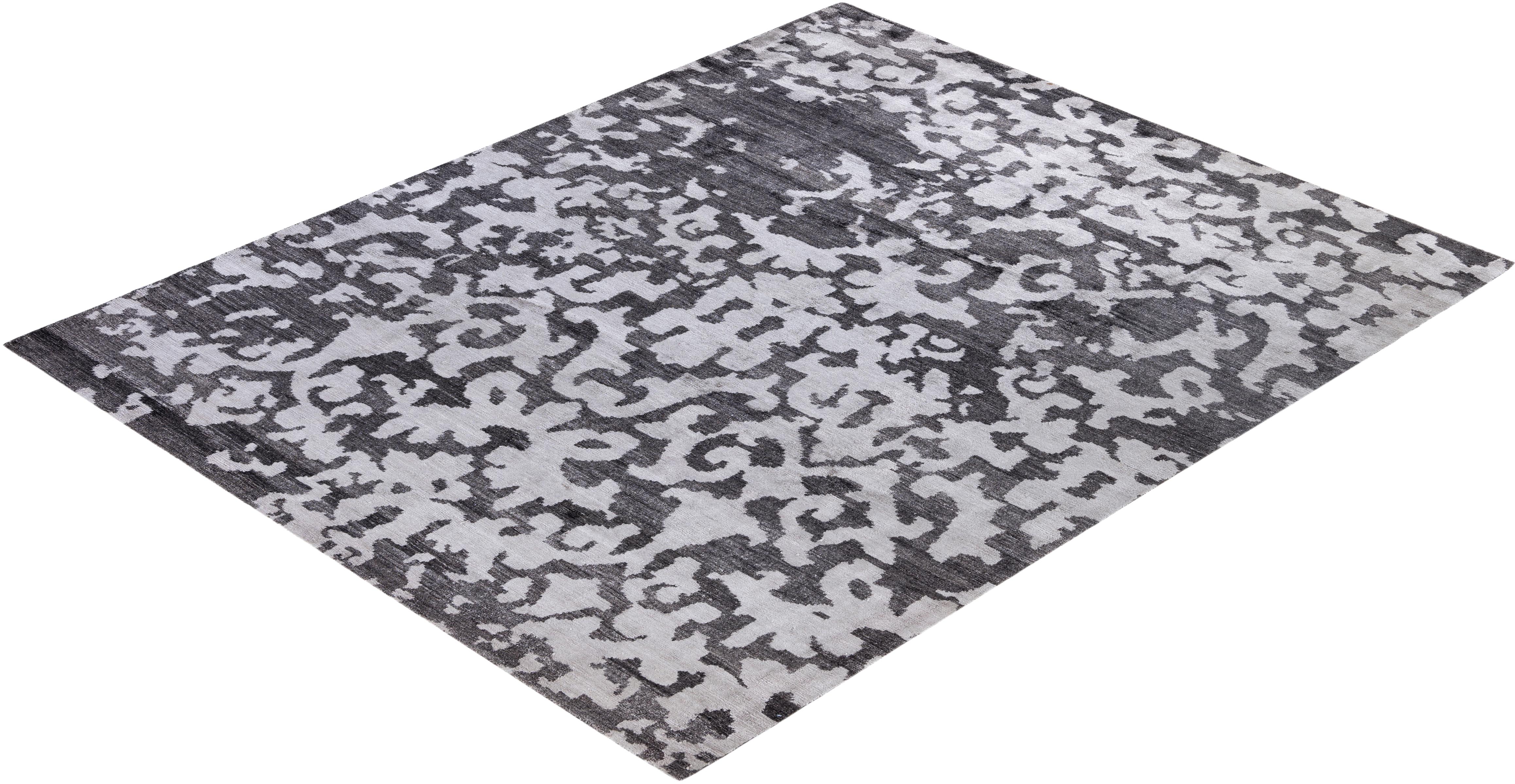 Contemporary Abstract Silk Hand Knots Rugs (Tappeto nero) 8' 1