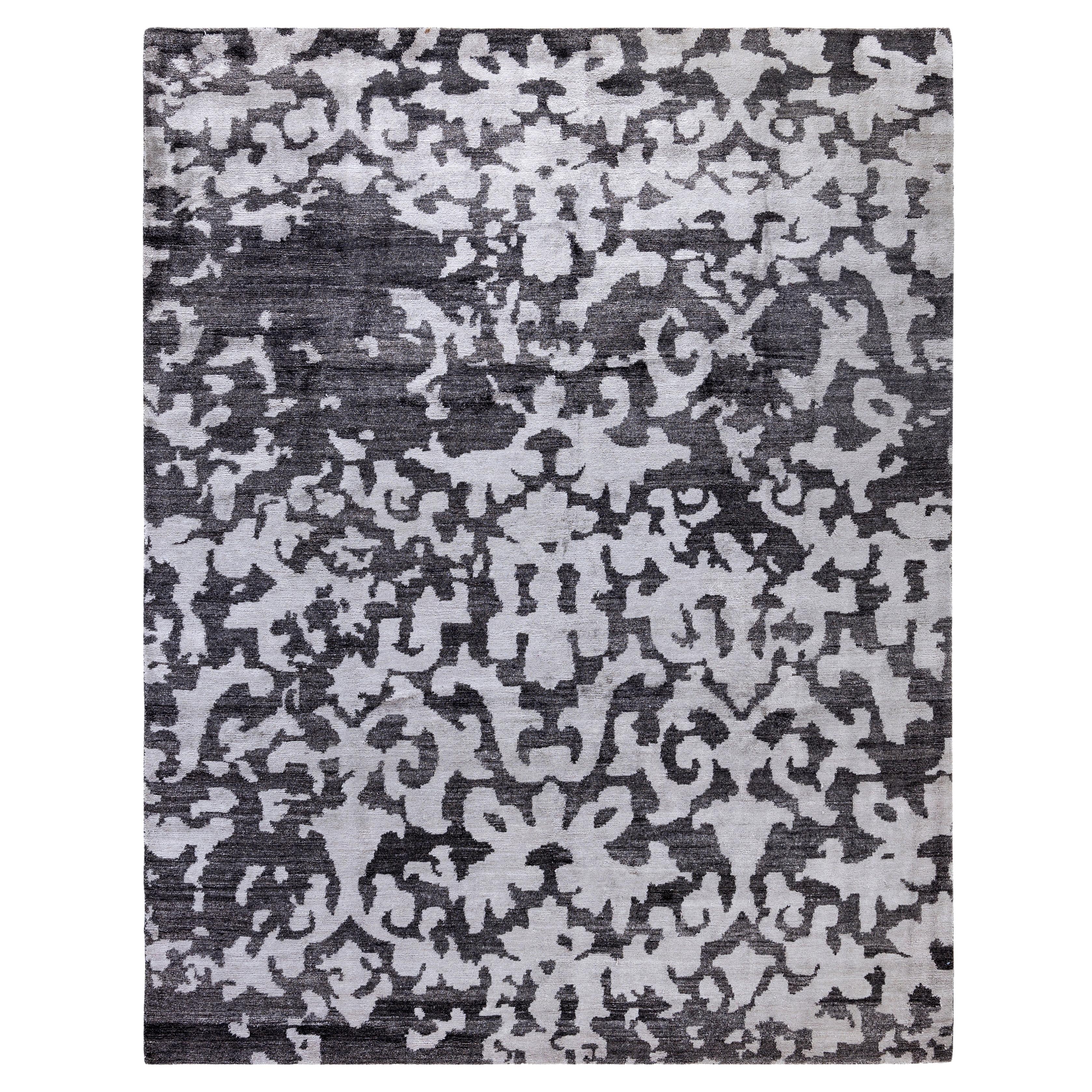 Contemporary Abstract Silk Hand Knots Rugs (Tappeto nero) 8' 1" x 10' 1"