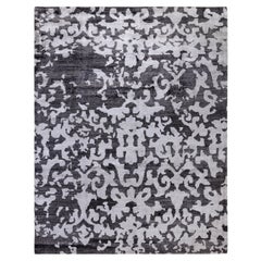 Contemporary Abstract Silk Hand Knotted Black Area Rug 8' 1" x 10' 1"