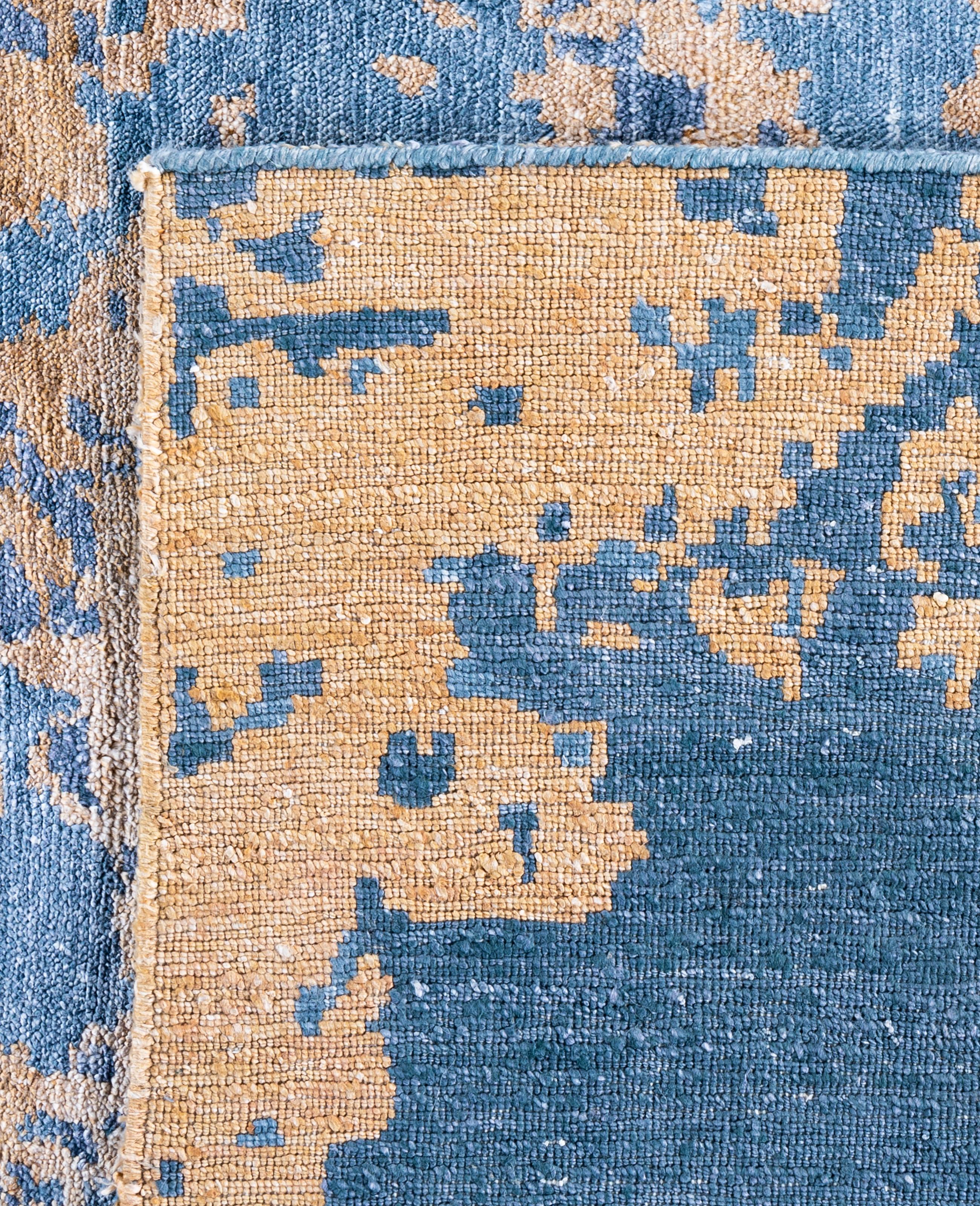 Contemporary Abstract Silk Hand Knots Rugs Area Rugged Gold 9' 2