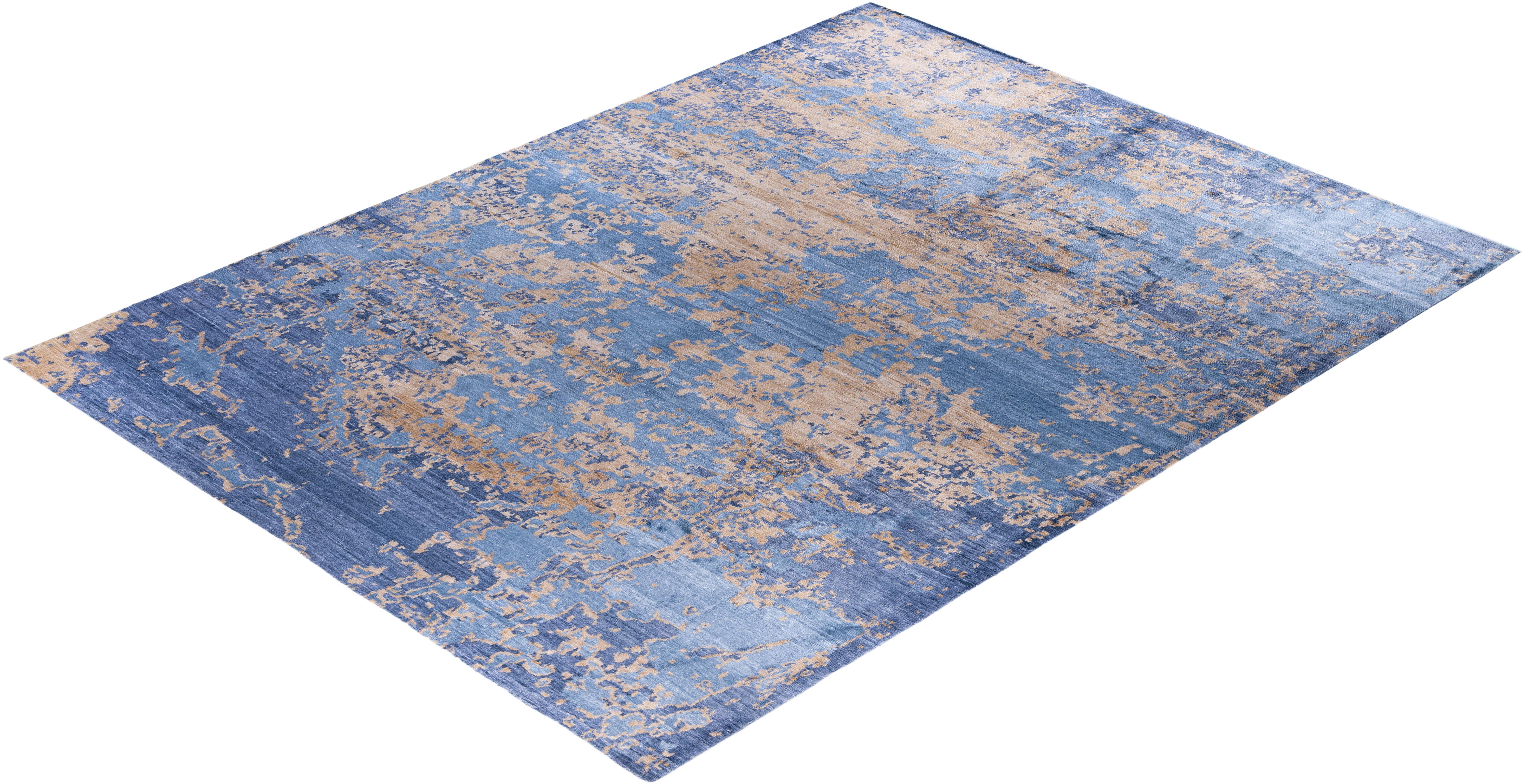 Contemporary Abstract Silk Hand Knots Rugs Area Rugged Gold 9' 2