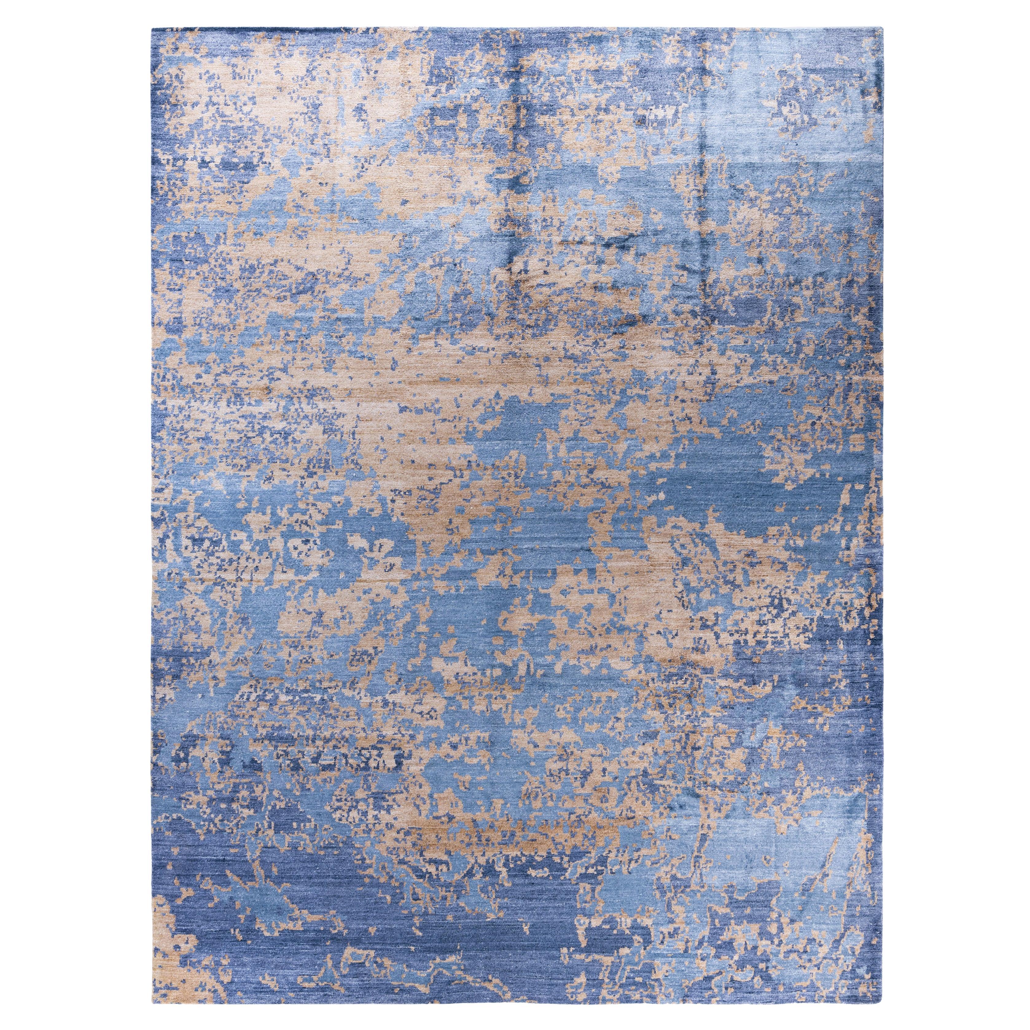 Contemporary Abstract Silk Hand Knotted Gold Area Rug 9' 2" x 11' 10"
