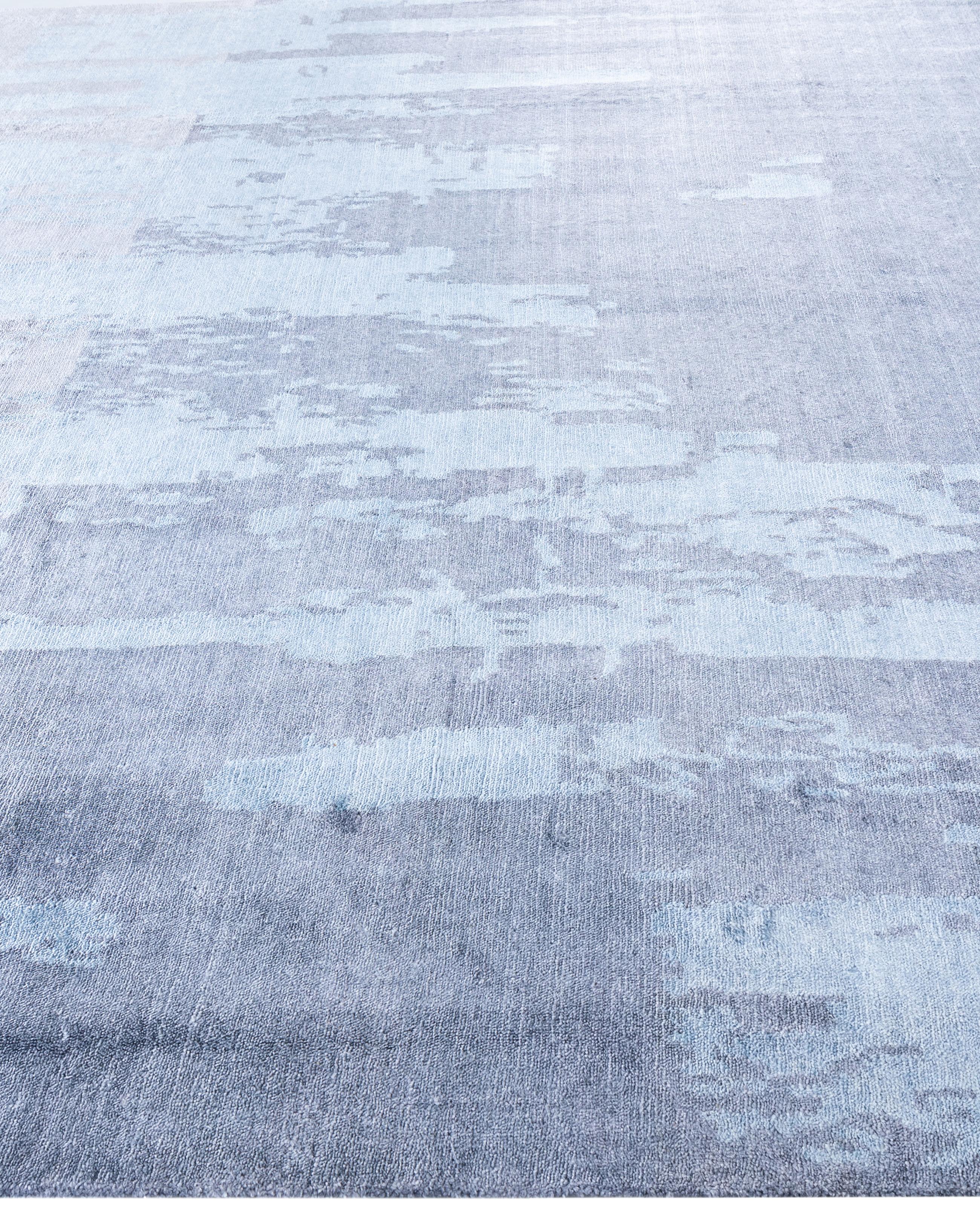 Contemporary Abstract Silk Hand Knotted Gray Area Rug 8' 1