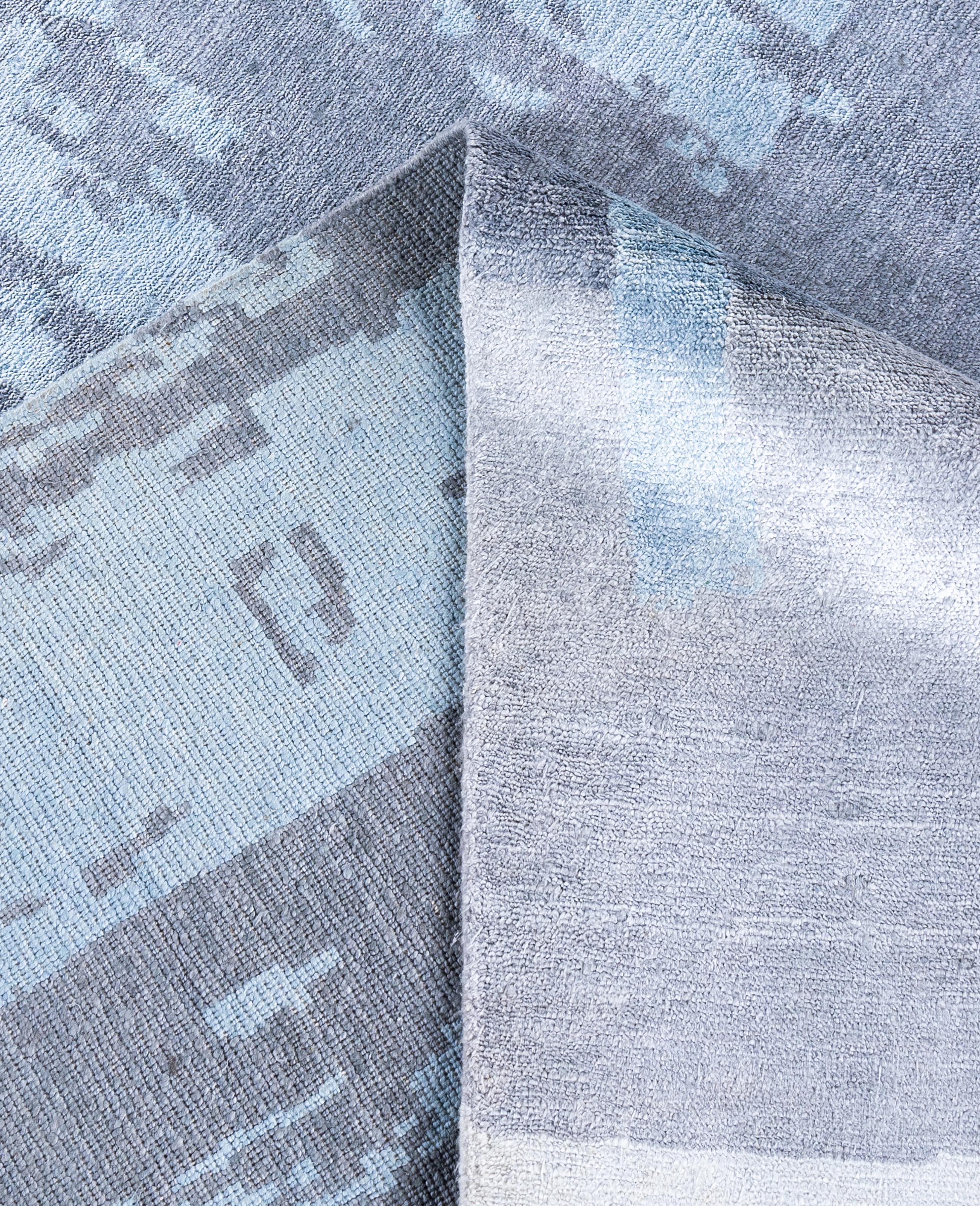 Contemporary Abstract Silk Hand Knotted Gray Area Rug 8' 1