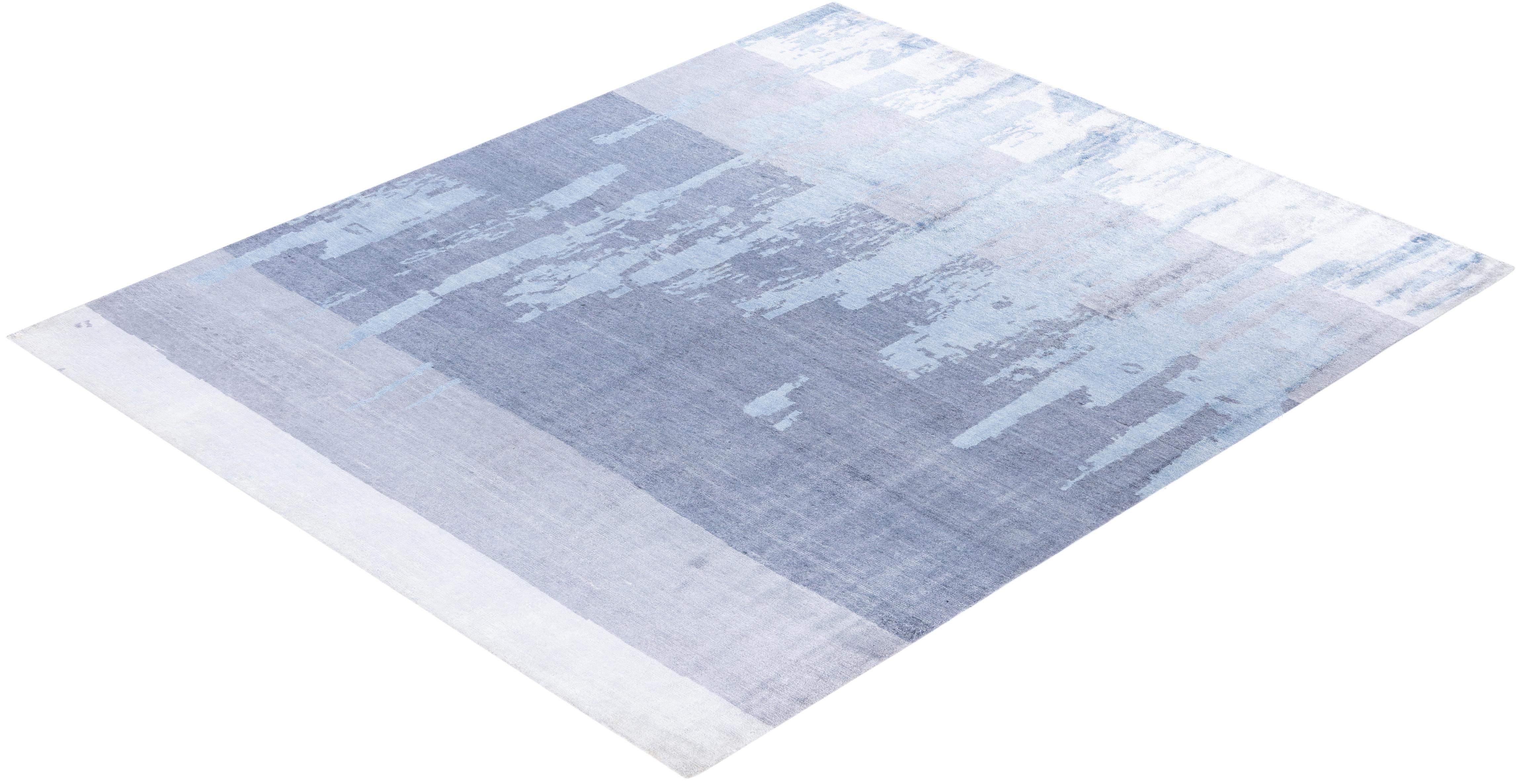 Contemporary Abstract Silk Hand Knotted Gray Area Rug 8' 1