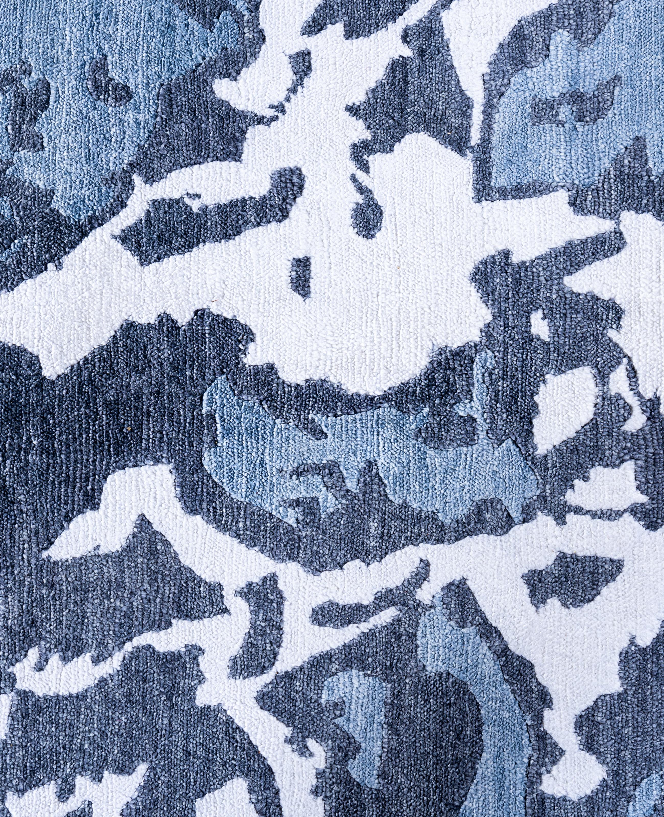 Contemporary Abstract Silk Hand Knotted Gray Area Rug 8' 2