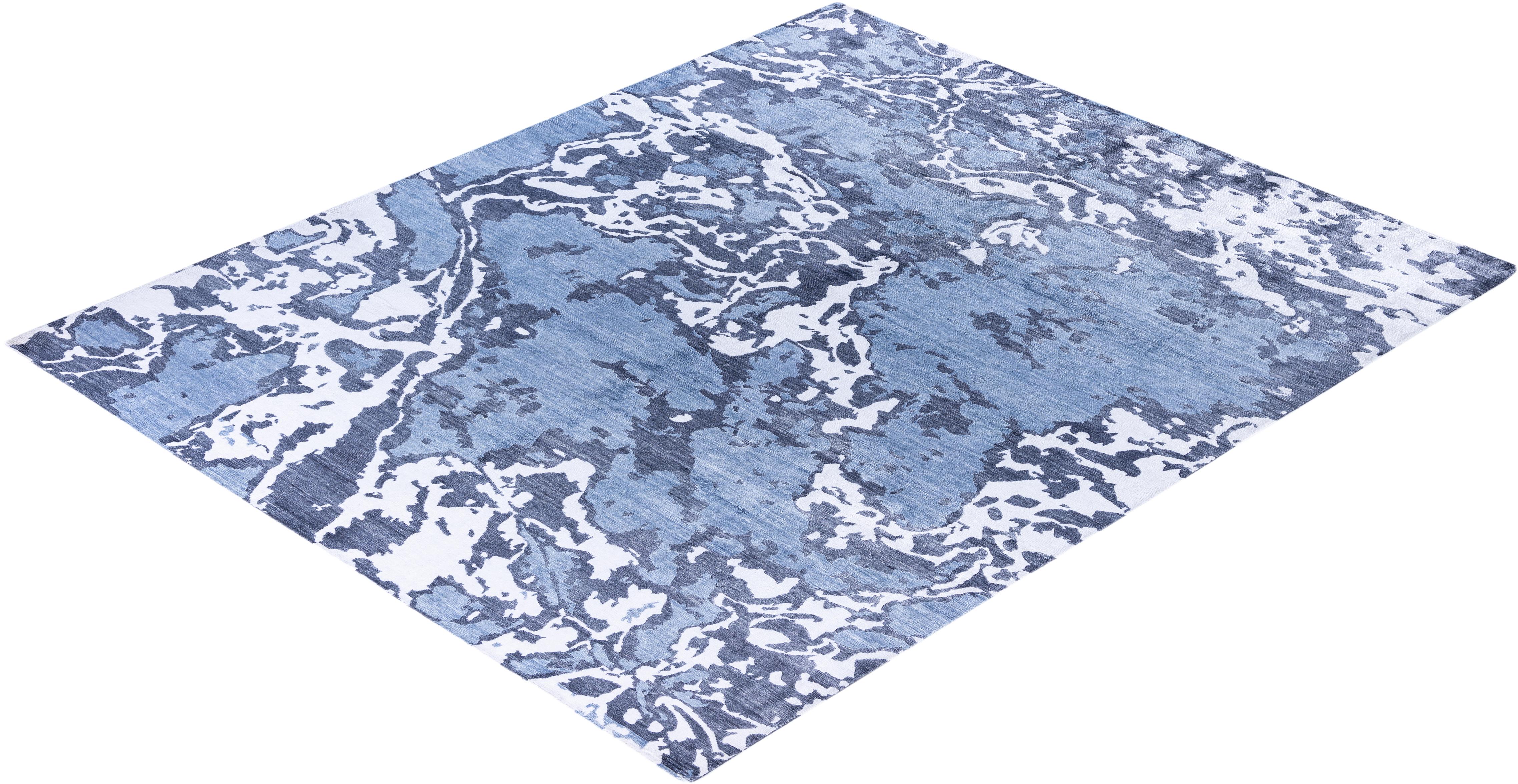 Contemporary Abstract Silk Hand Knotted Gray Area Rug 8' 2