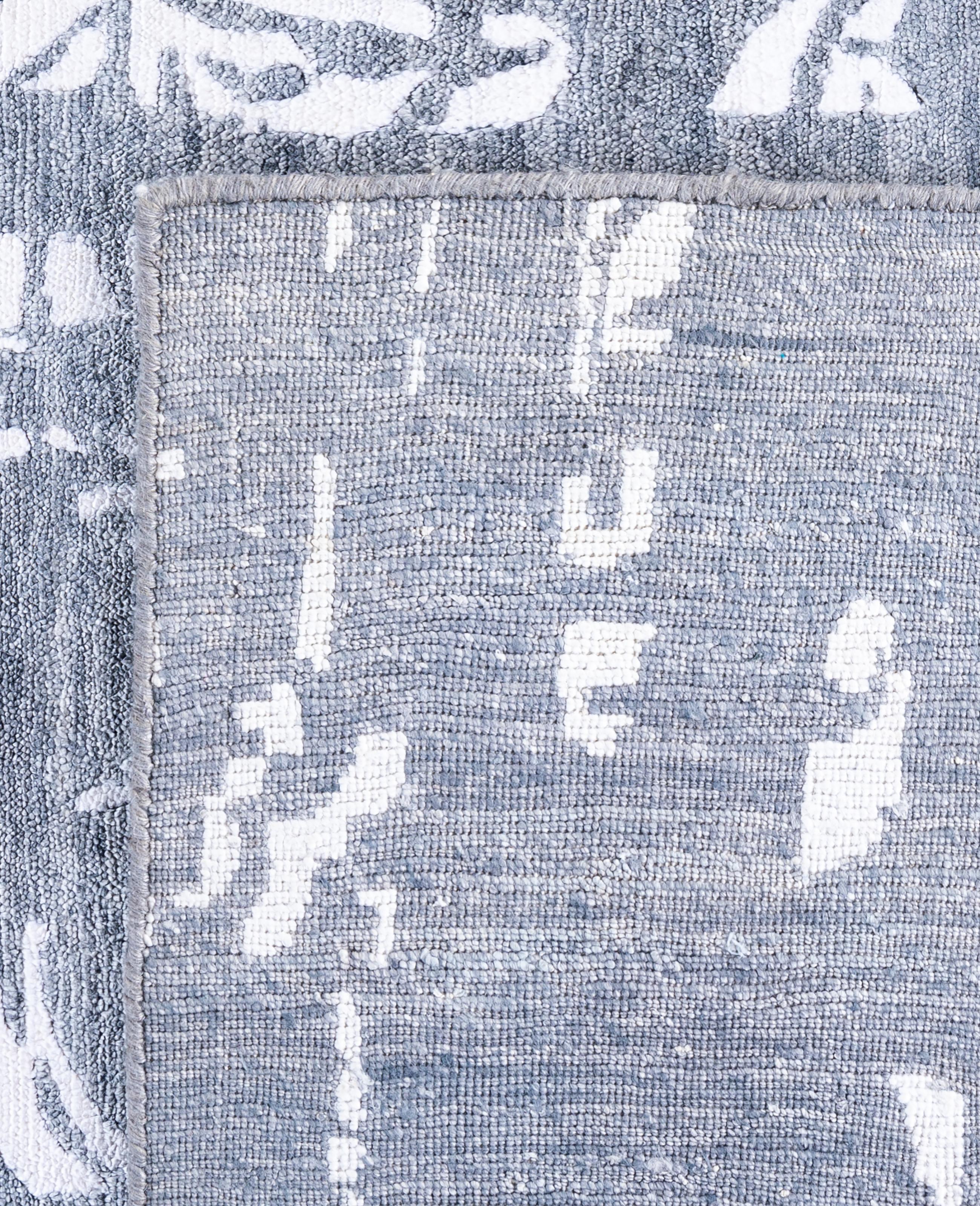 Contemporary Abstract Silk Hand Knotted Ivory Area Rug 7' 10