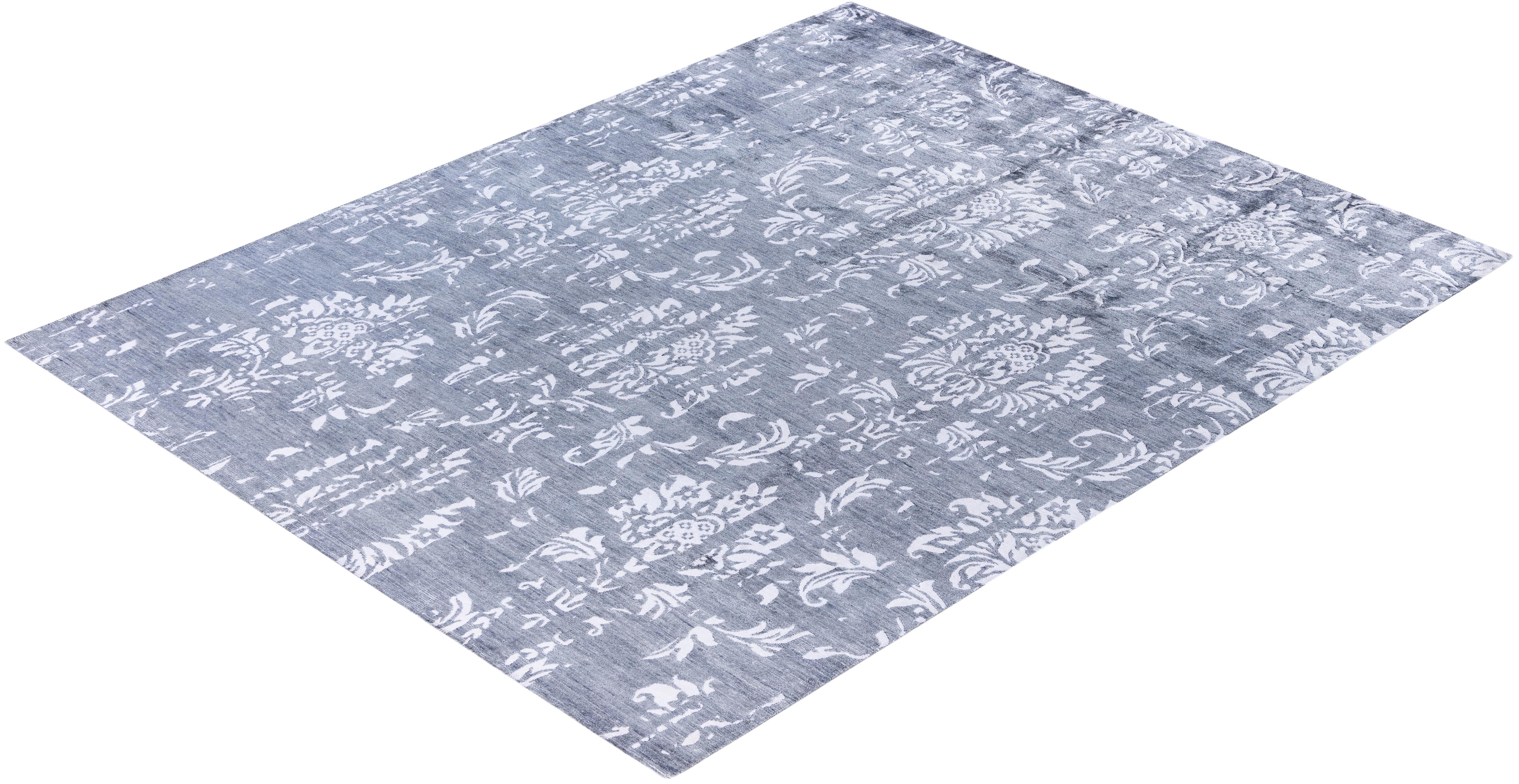 Contemporary Abstract Silk Hand Knotted Ivory Area Rug 7' 10
