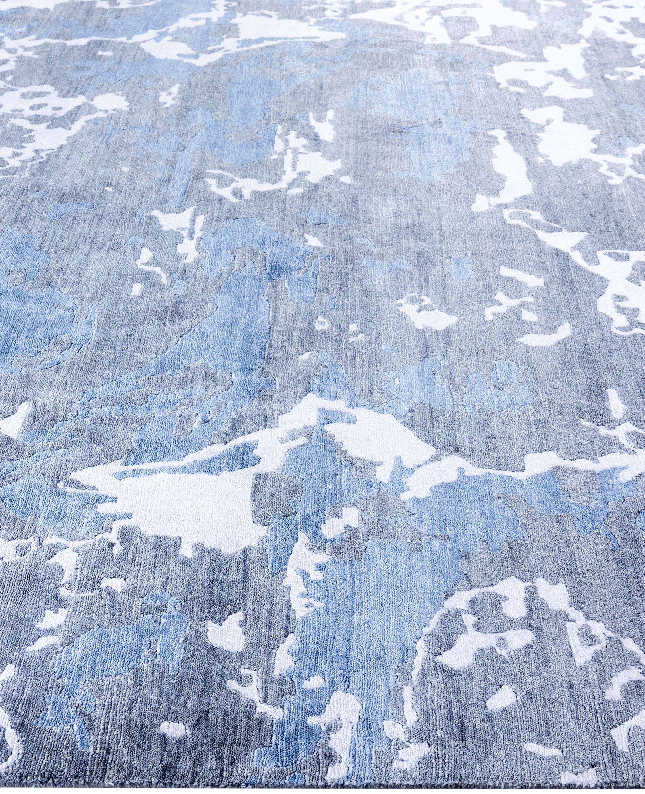 Hand-Knotted Contemporary Abstract Silk Hand Knotted Ivory Area Rug 8' 0