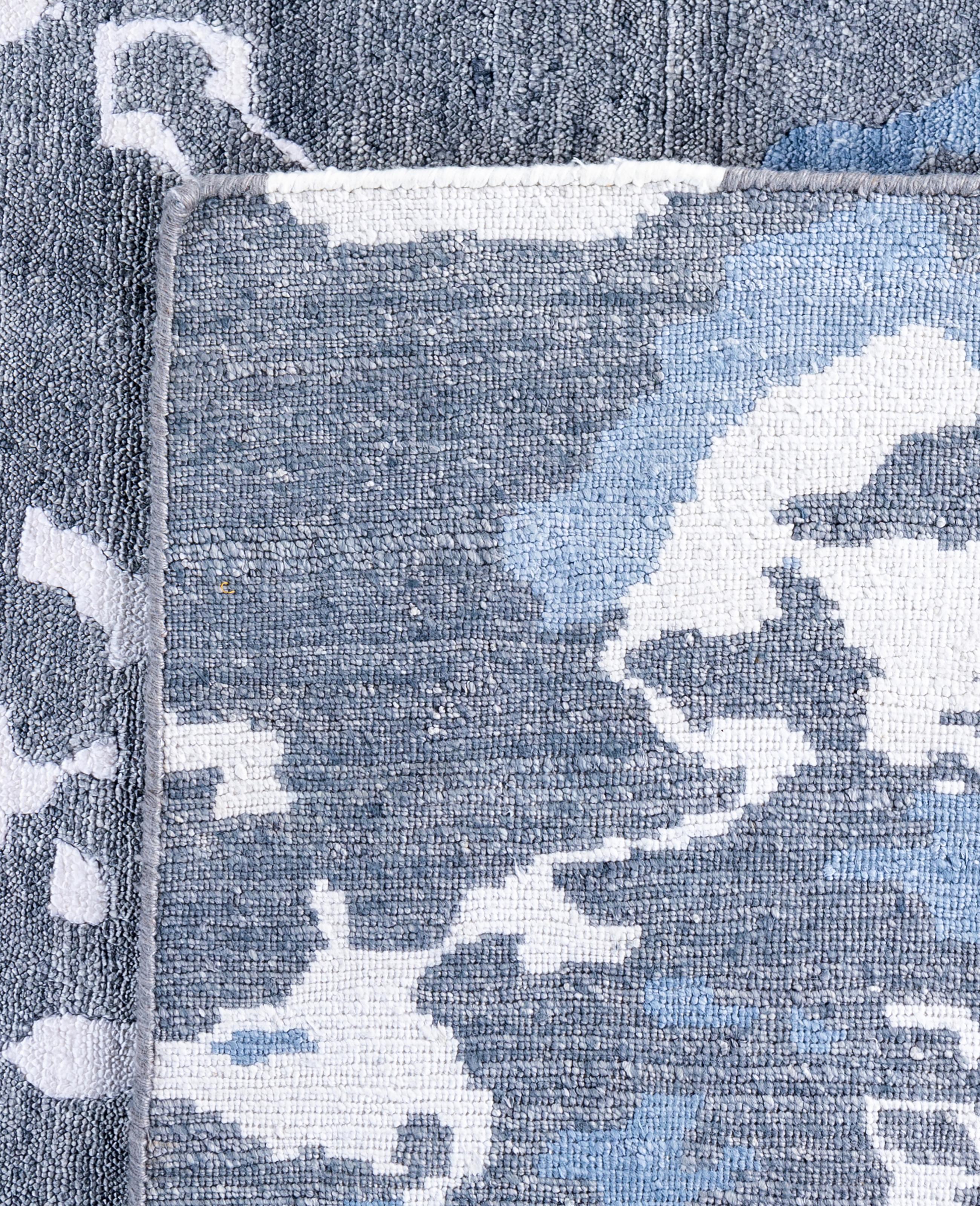 Contemporary Abstract Silk Hand Knotted Ivory Area Rug 8' 0