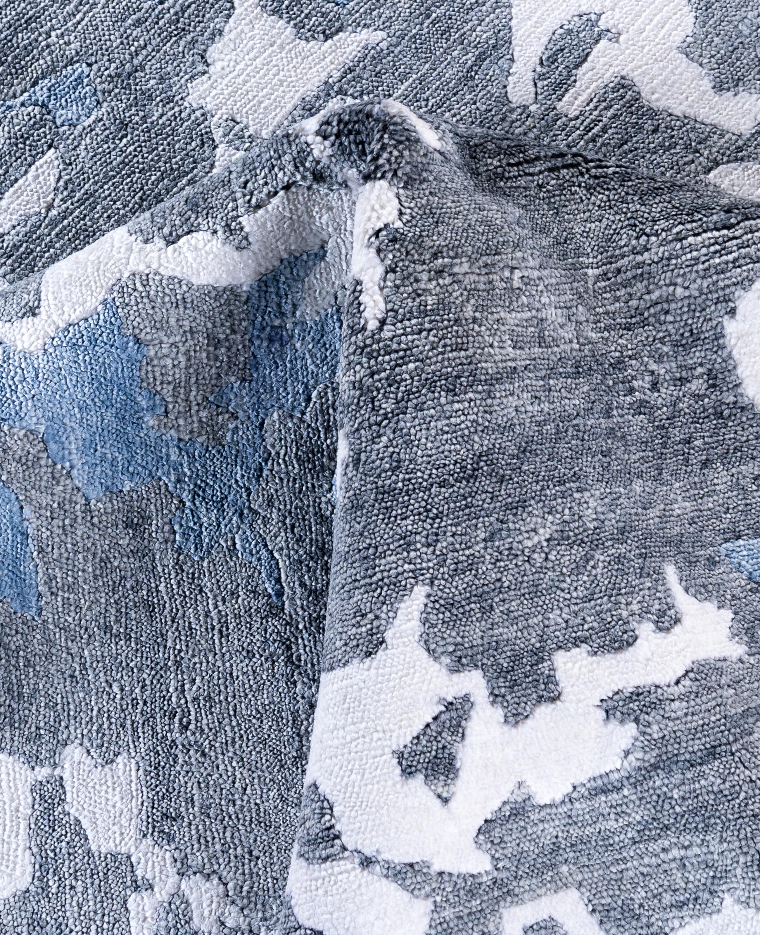Contemporary Abstract Silk Hand Knotted Ivory Area Rug 8' 0