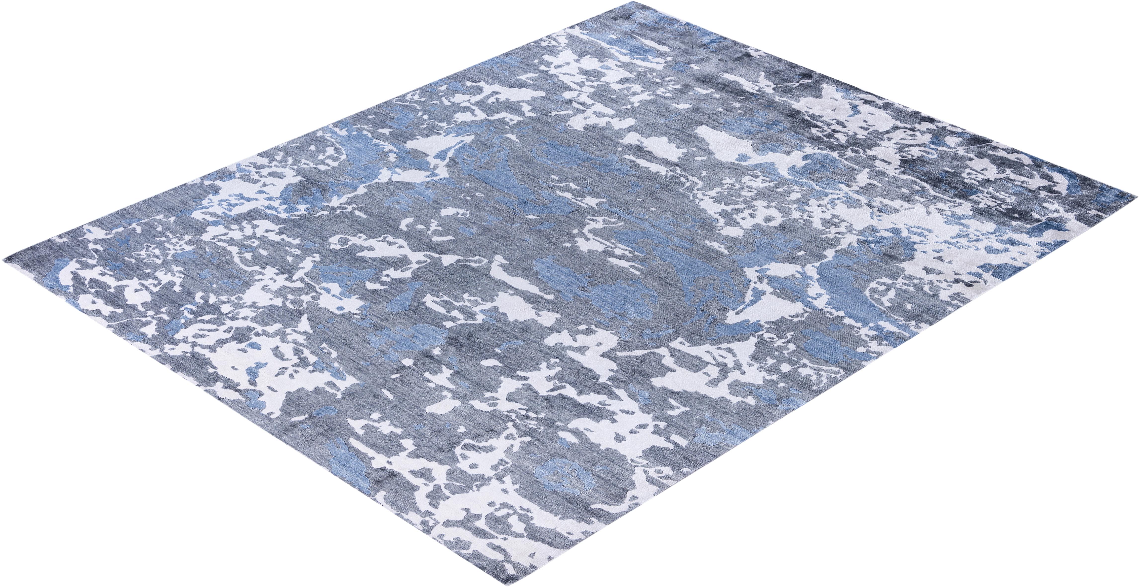 Contemporary Abstract Silk Hand Knotted Ivory Area Rug 8' 0