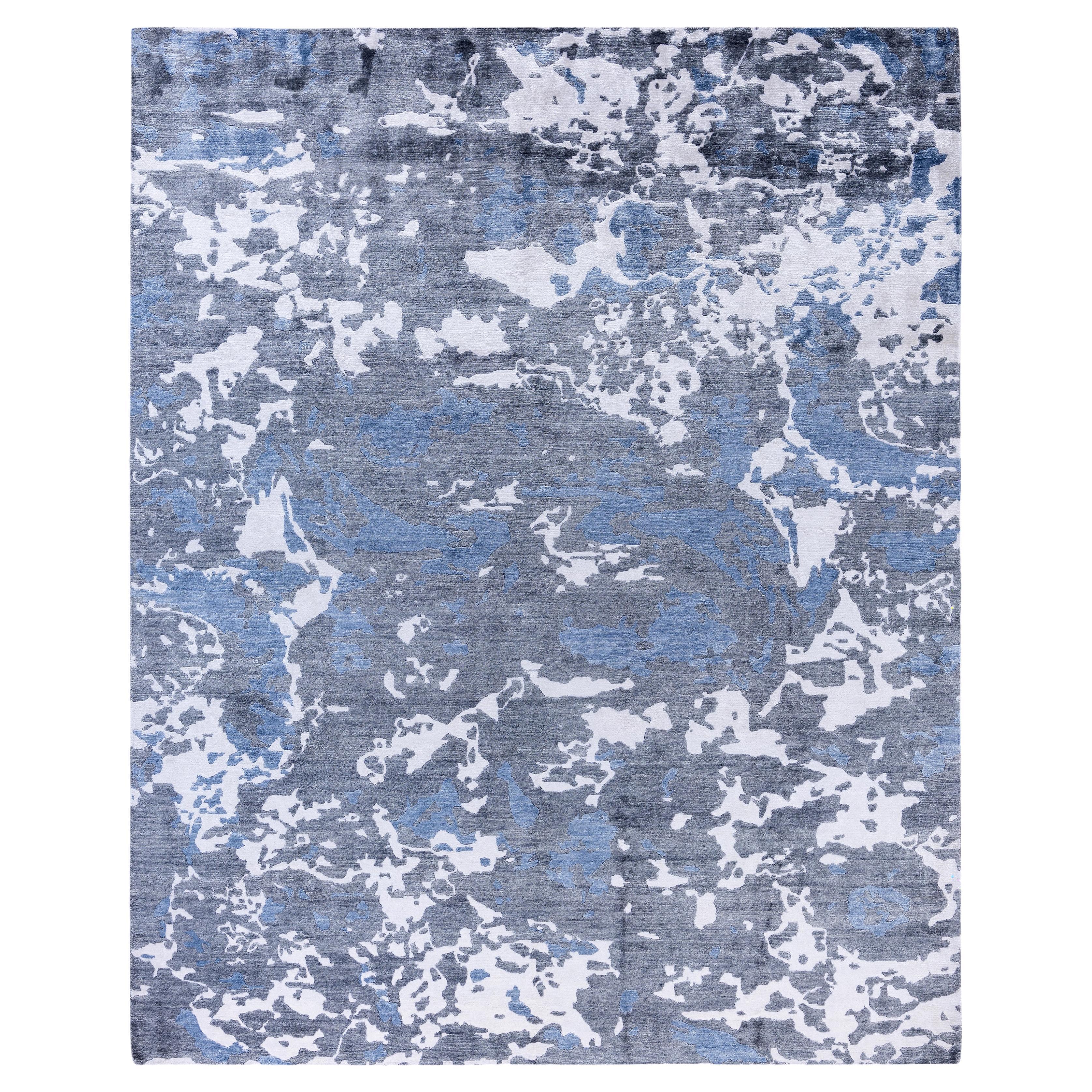 Contemporary Abstract Silk Hand Knotted Ivory Area Rug 8' 0" x 10' 0"