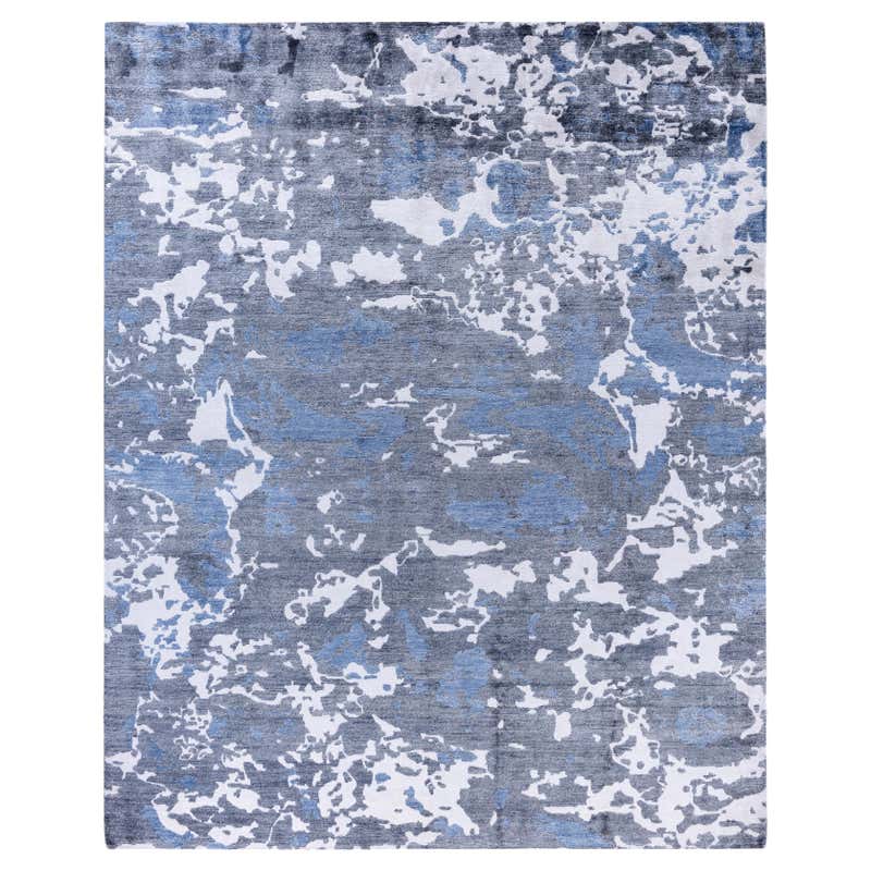 Contemporary Modern Hand Knotted Abstract Silk and Wool Ivory Area Rug ...