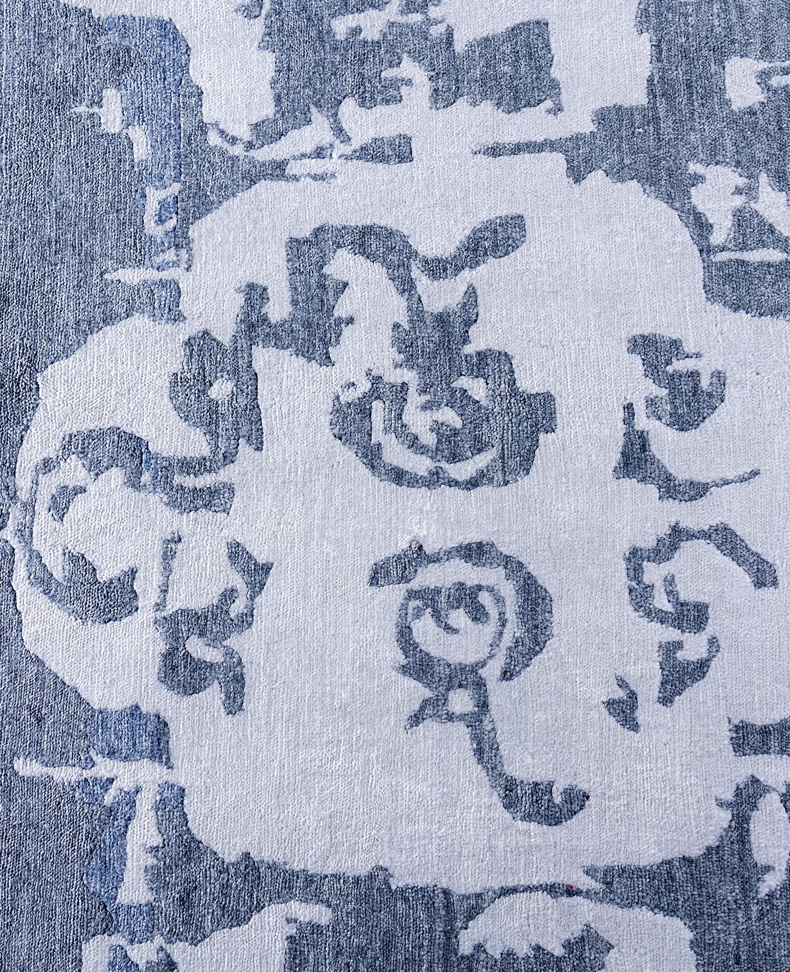 Contemporary Abstract Silk Hand Knotted Ivory Area Rug 8' 1
