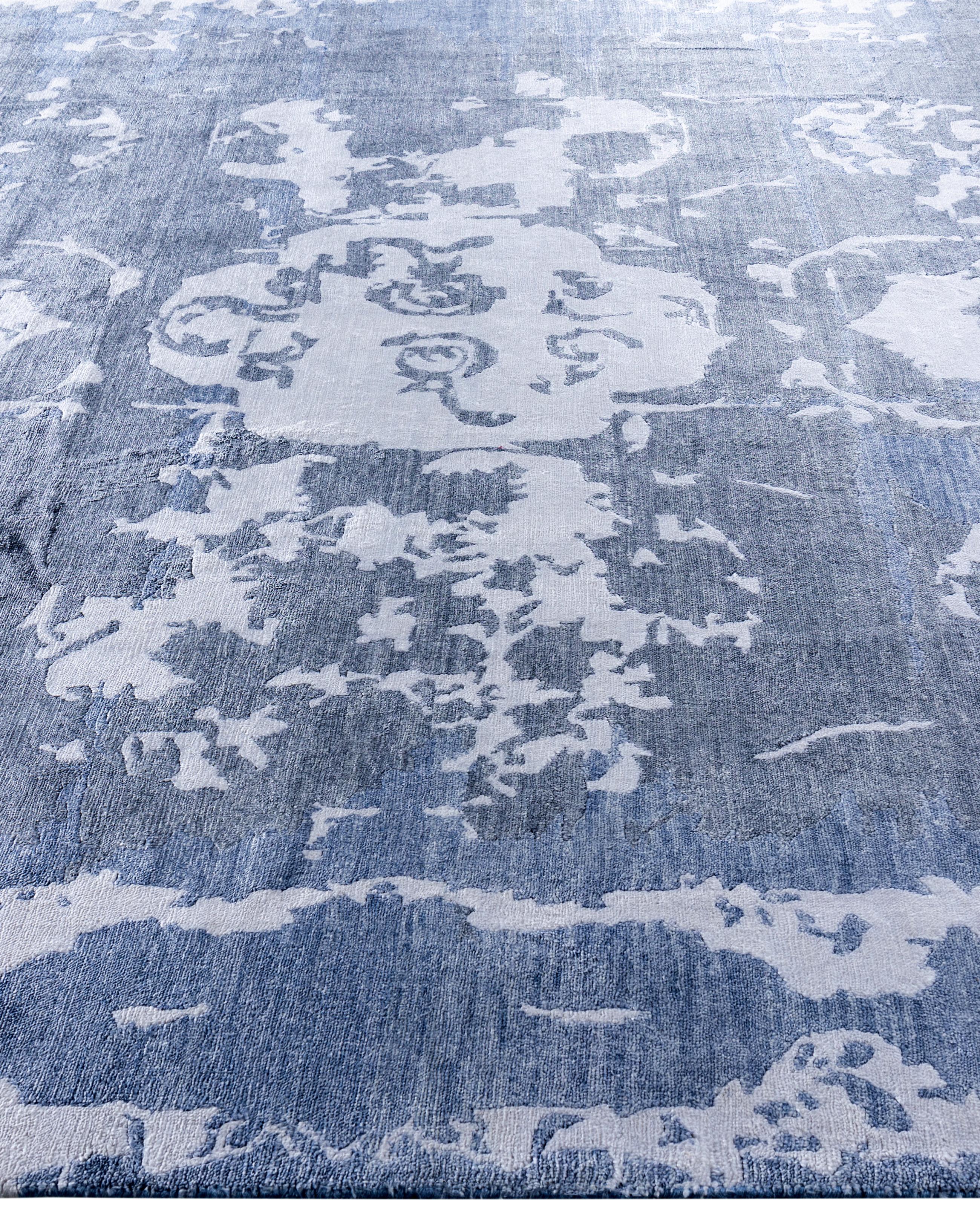 Contemporary Abstract Silk Hand Knotted Ivory Area Rug 8' 1