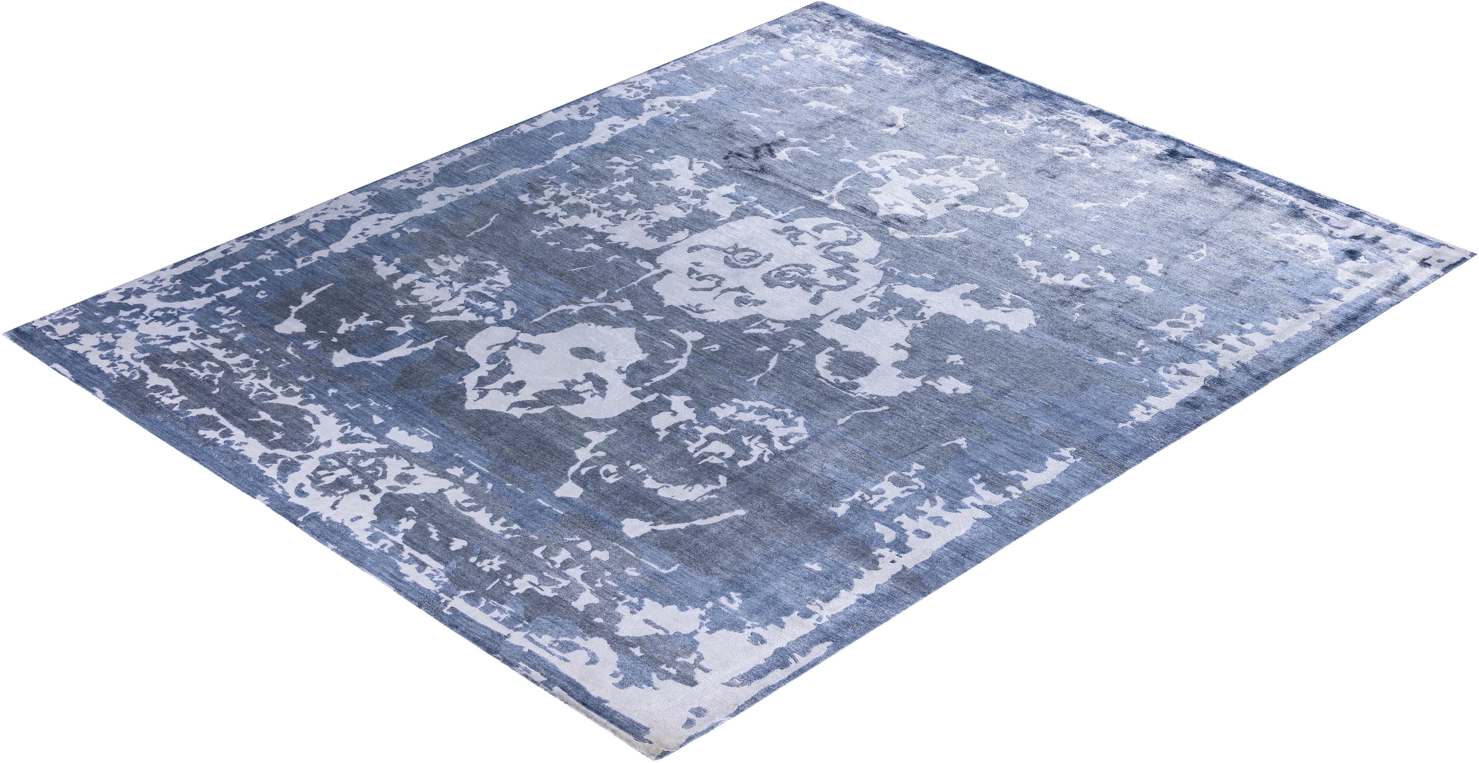 Contemporary Abstract Silk Hand Knotted Ivory Area Rug 8' 1