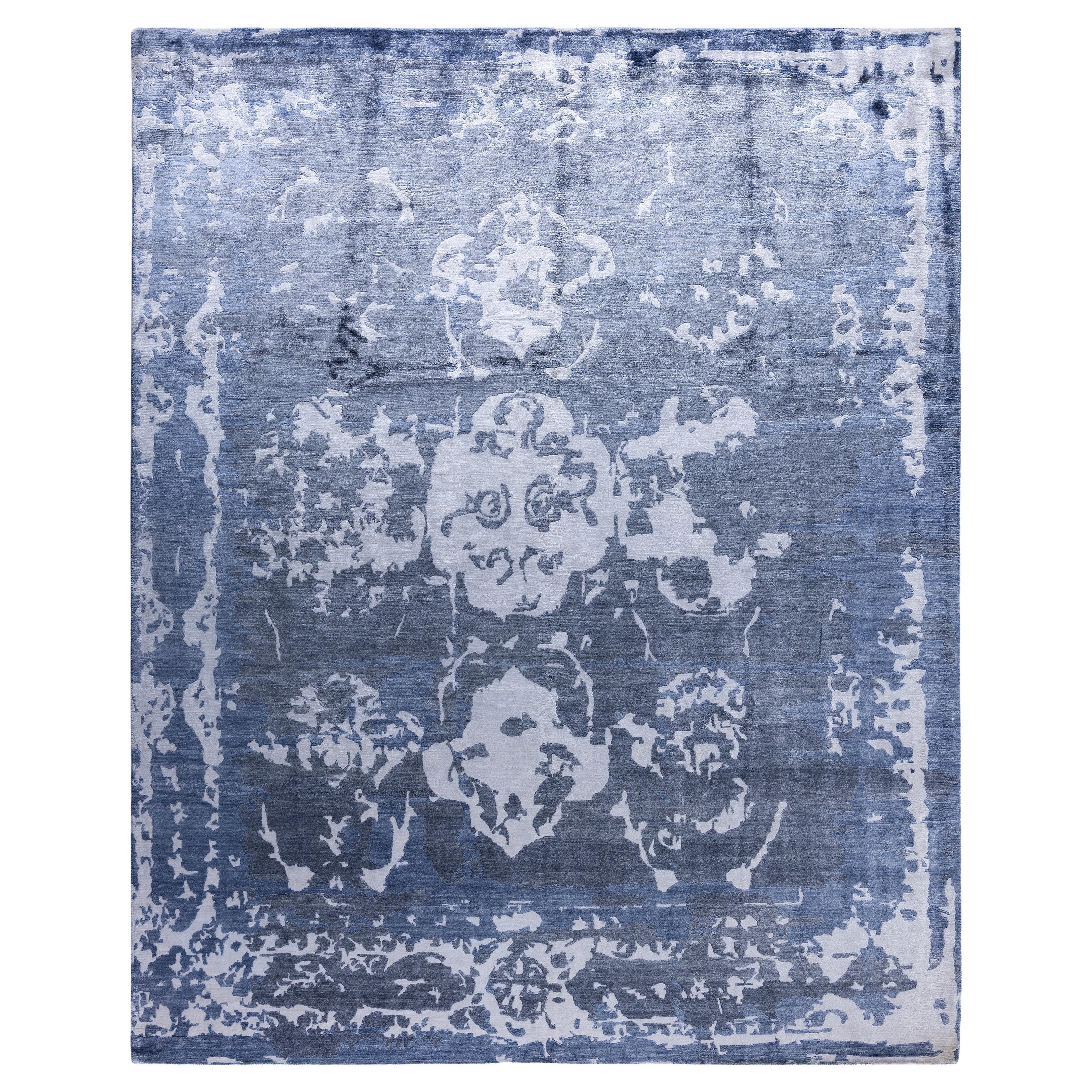 Contemporary Abstract Silk Hand Knotted Ivory Area Rug 8' 1" x 10' 1"
