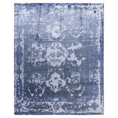 Contemporary Abstract Silk Hand Knotted Ivory Area Rug 8' 1" x 10' 1"