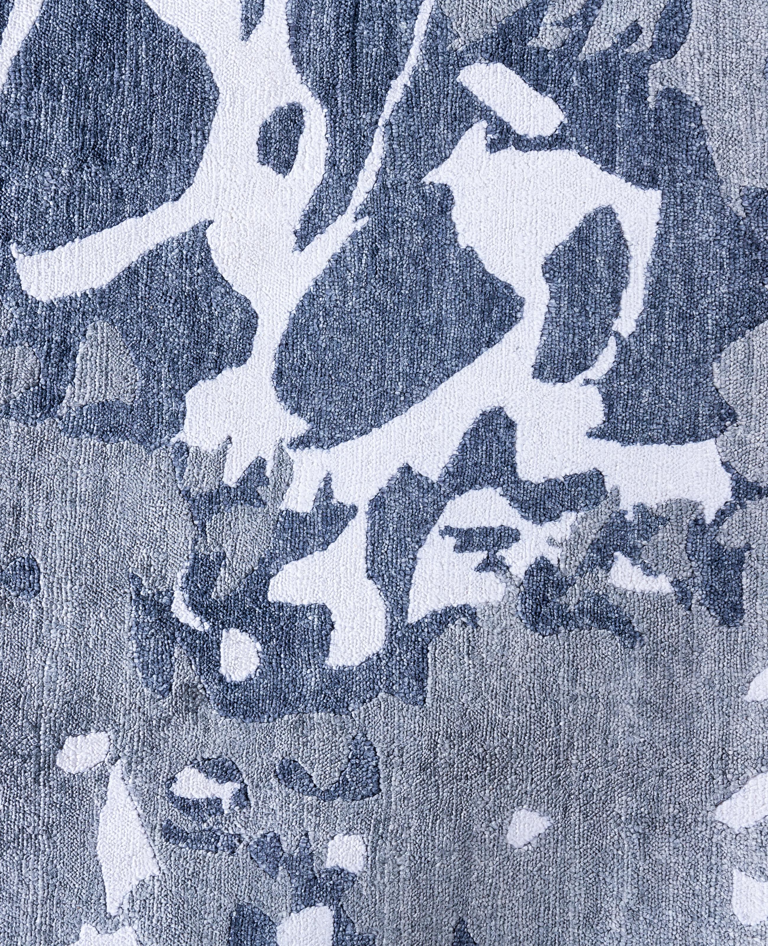Contemporary Abstract Silk Hand Knotted Ivory Area Rug 8' 1