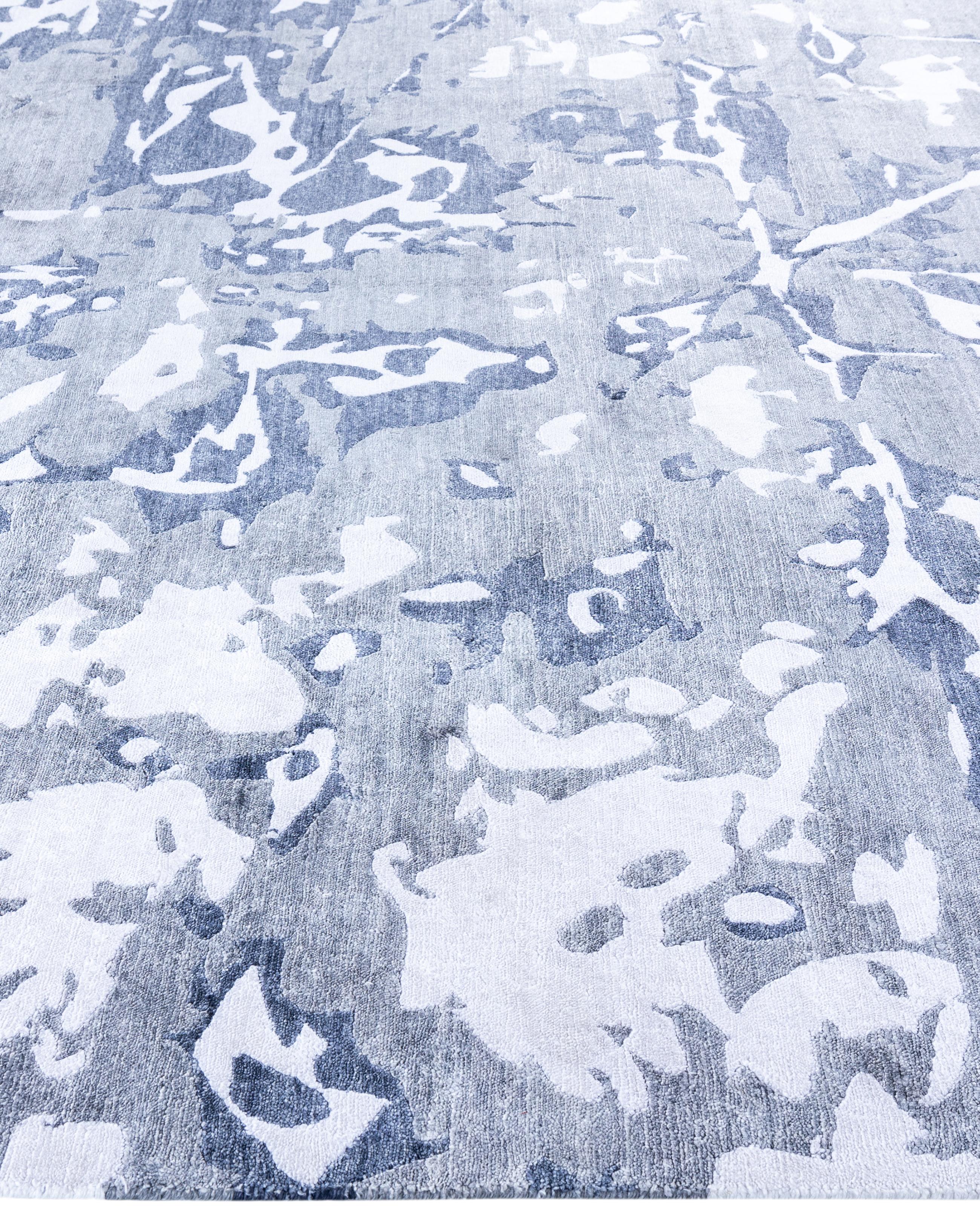 Contemporary Abstract Silk Hand Knotted Ivory Area Rug 8' 1