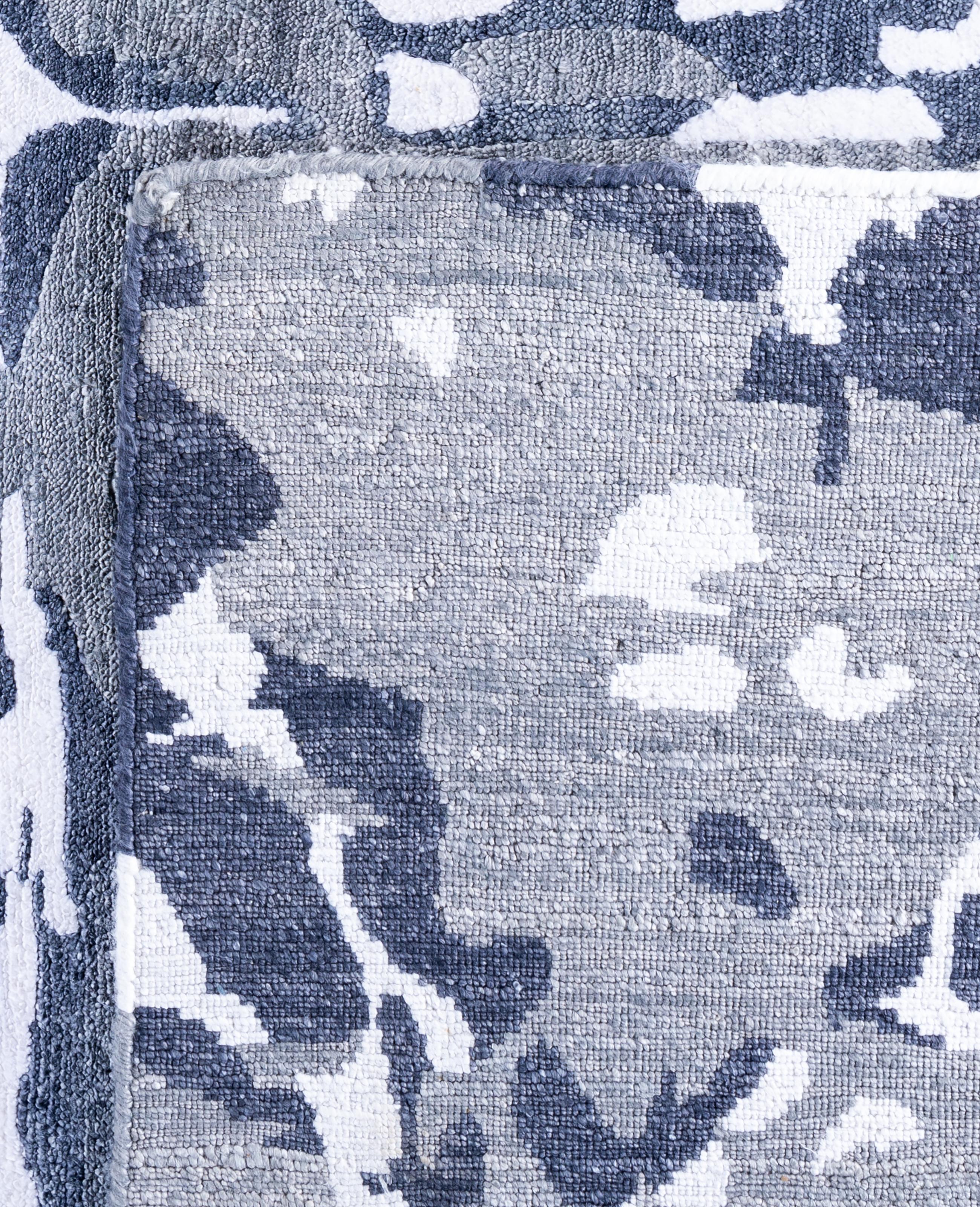 Contemporary Abstract Silk Hand Knotted Ivory Area Rug 8' 1