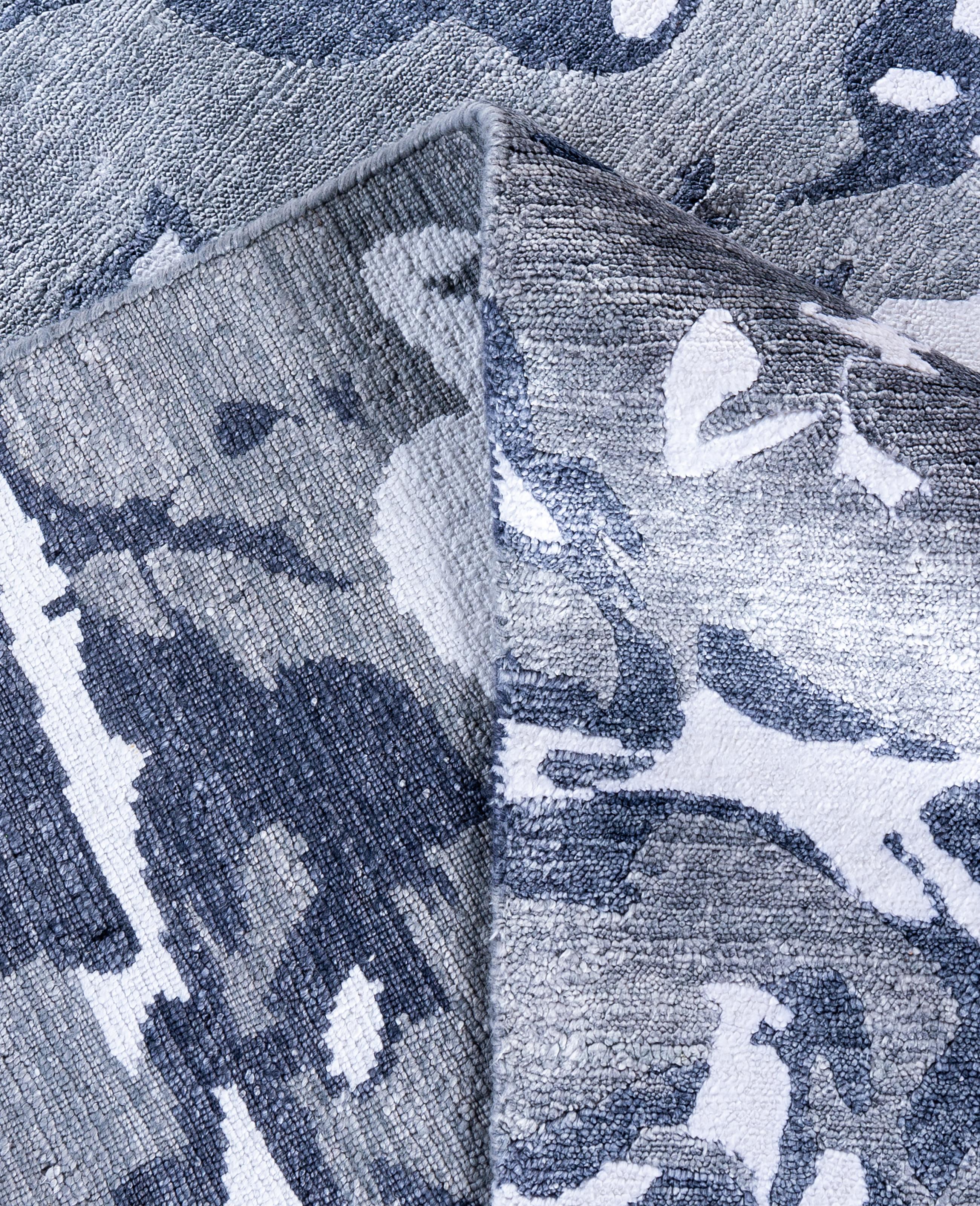 Contemporary Abstract Silk Hand Knotted Ivory Area Rug 8' 1