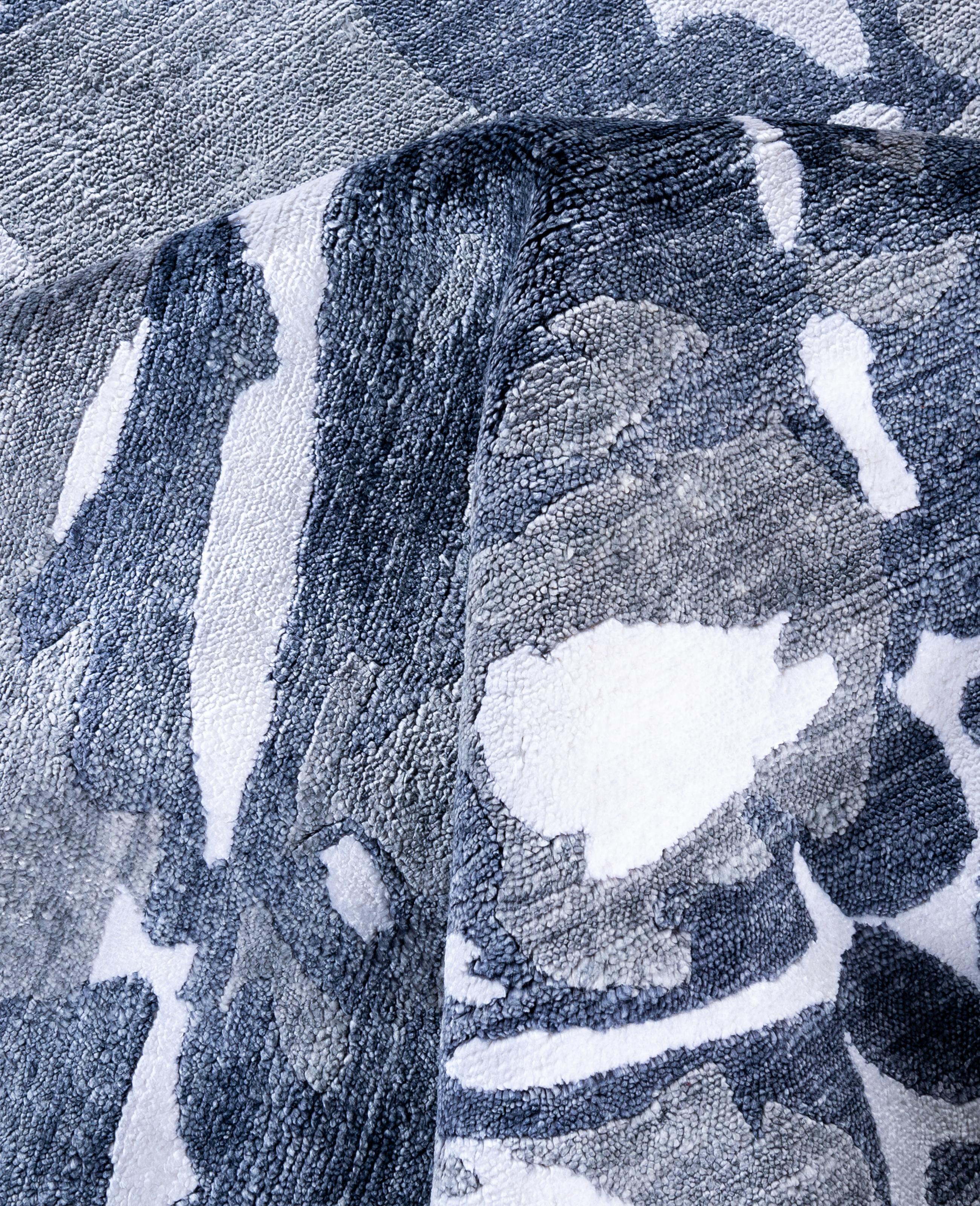 Contemporary Abstract Silk Hand Knotted Ivory Area Rug 8' 1