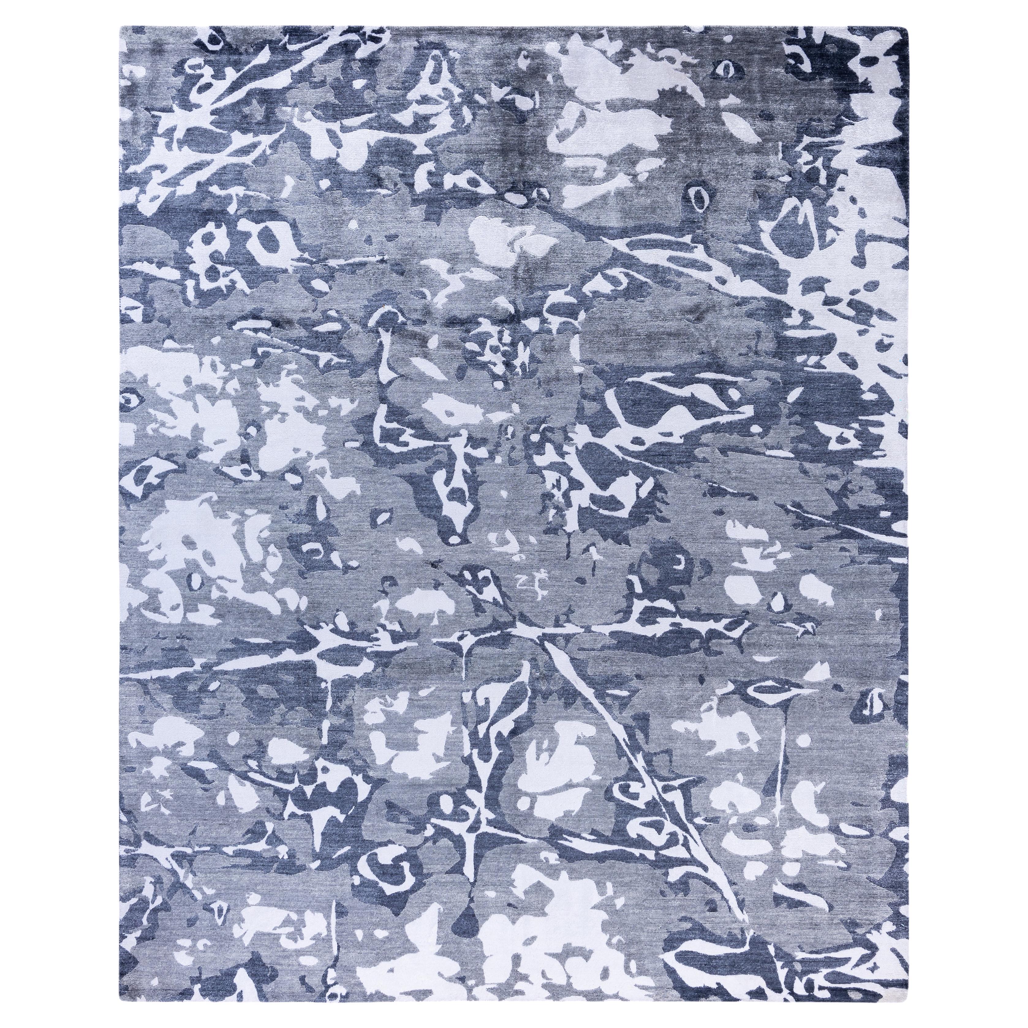 Contemporary Abstract Silk Hand Knotted Ivory Area Rug 8' 1" x 9' 10"