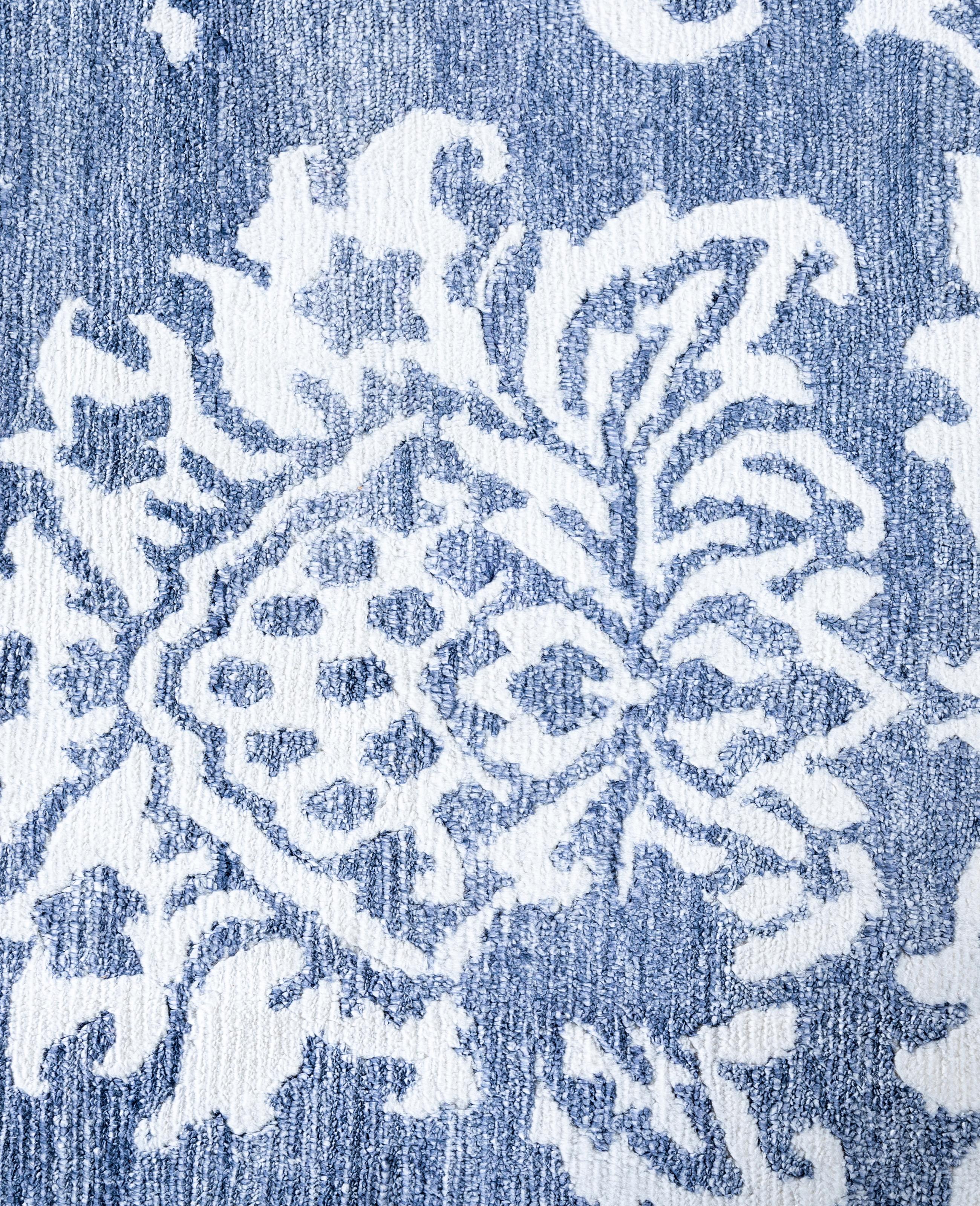 Alfombra abstracta contemporánea de seda anudada a mano en marfil 9' 0