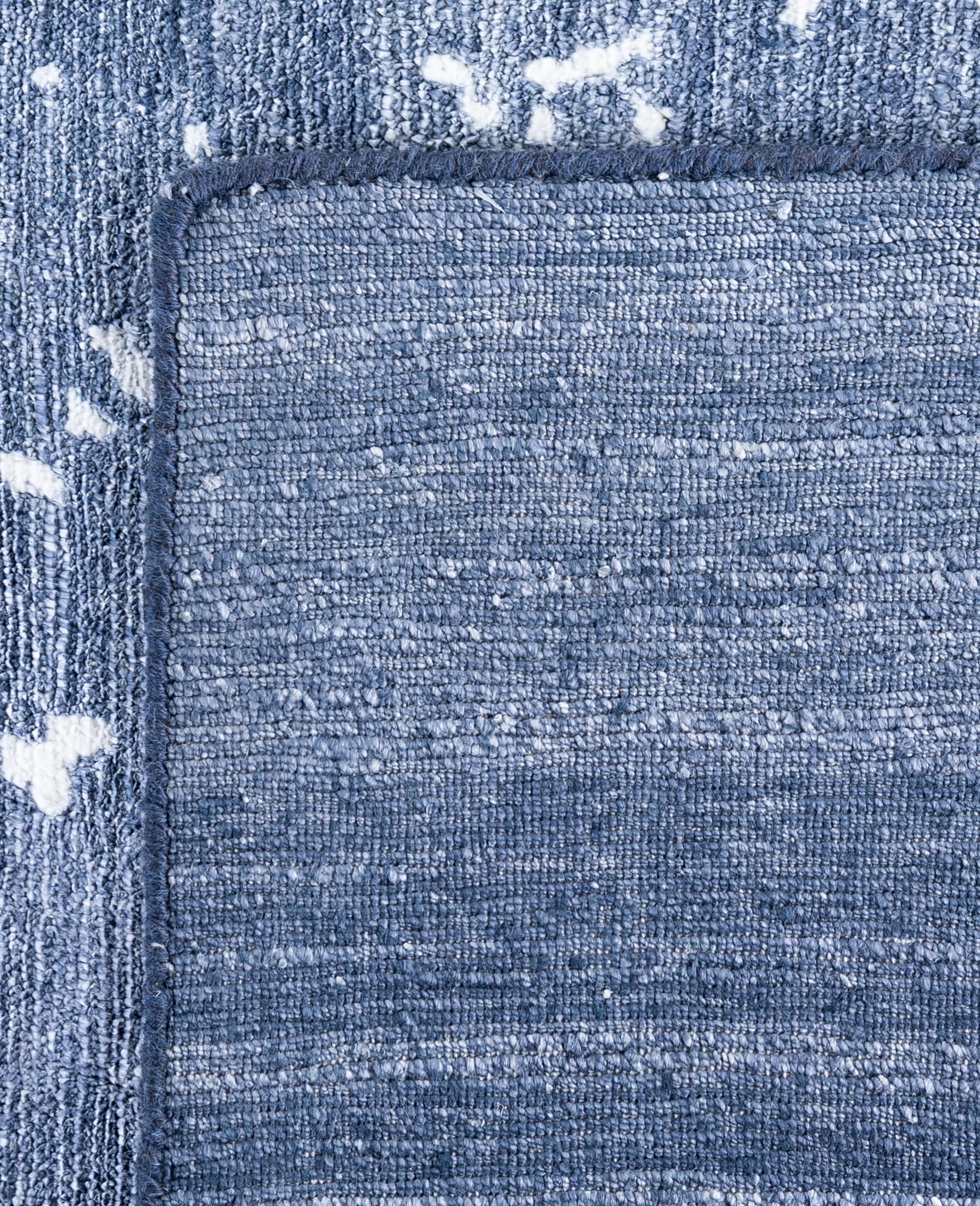 Alfombra abstracta contemporánea de seda anudada a mano en marfil 9' 0