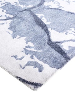 Contemporary Abstract Silk Hand Knotted Ivory Area Rug 9' 0" x 12' 3"