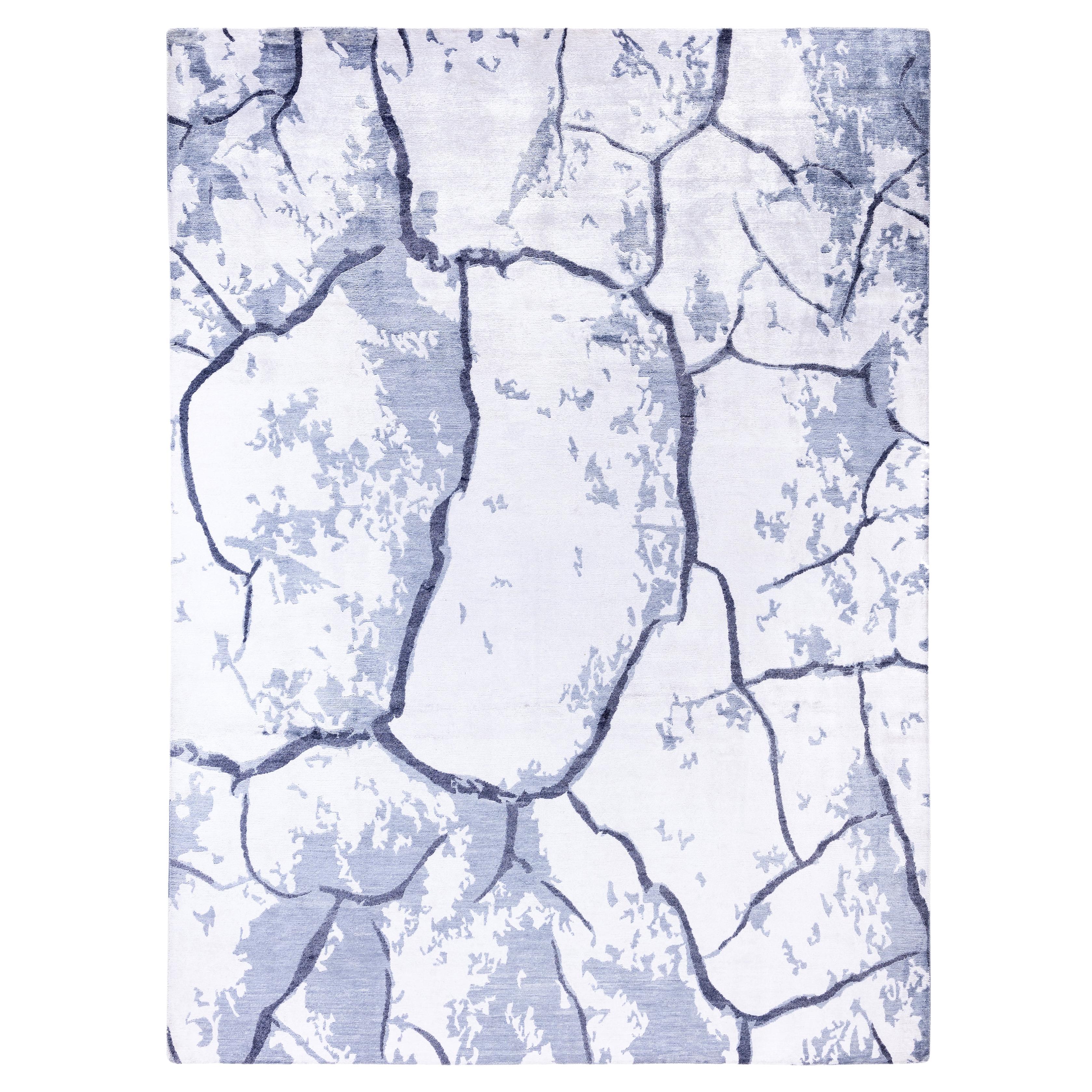 Contemporary Abstract Silk Hand Knotted Ivory Area Rug 9' 0" x 12' 3"