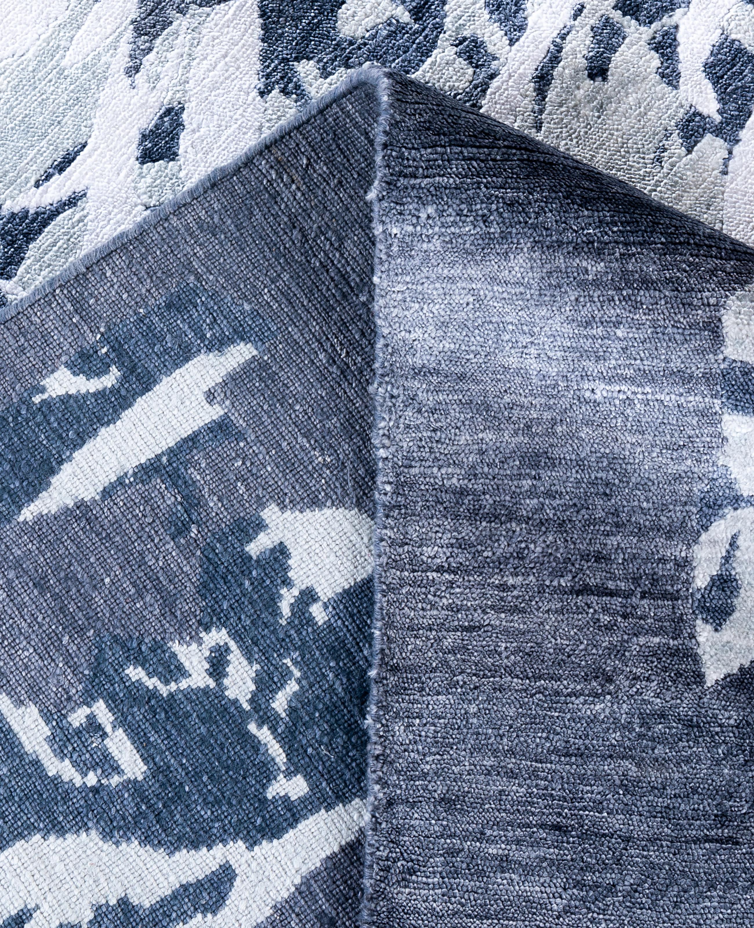Contemporary Abstract Silk Hand Knotted Ivory Area Rug 9' 2