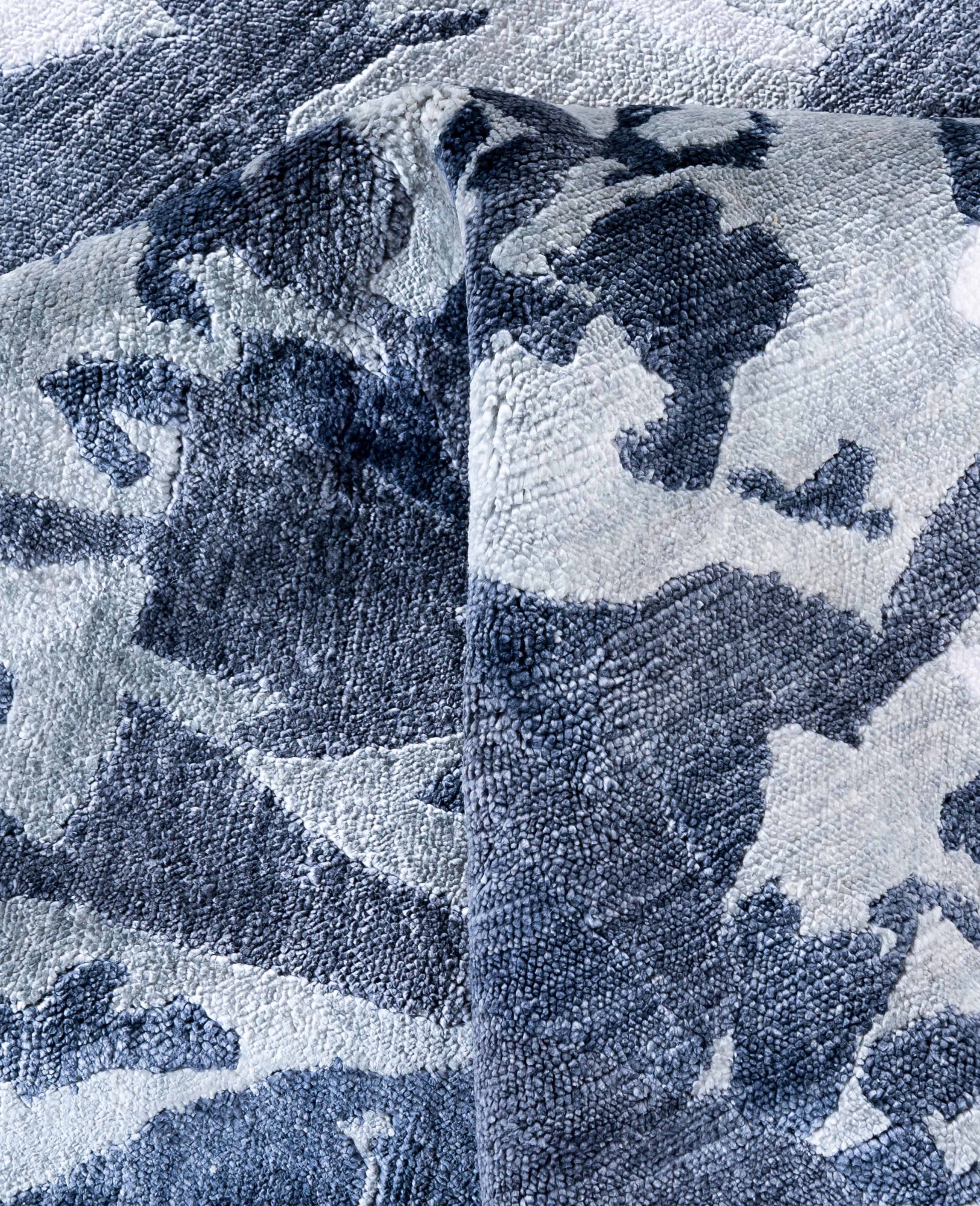 Contemporary Abstract Silk Hand Knotted Ivory Area Rug 9' 2