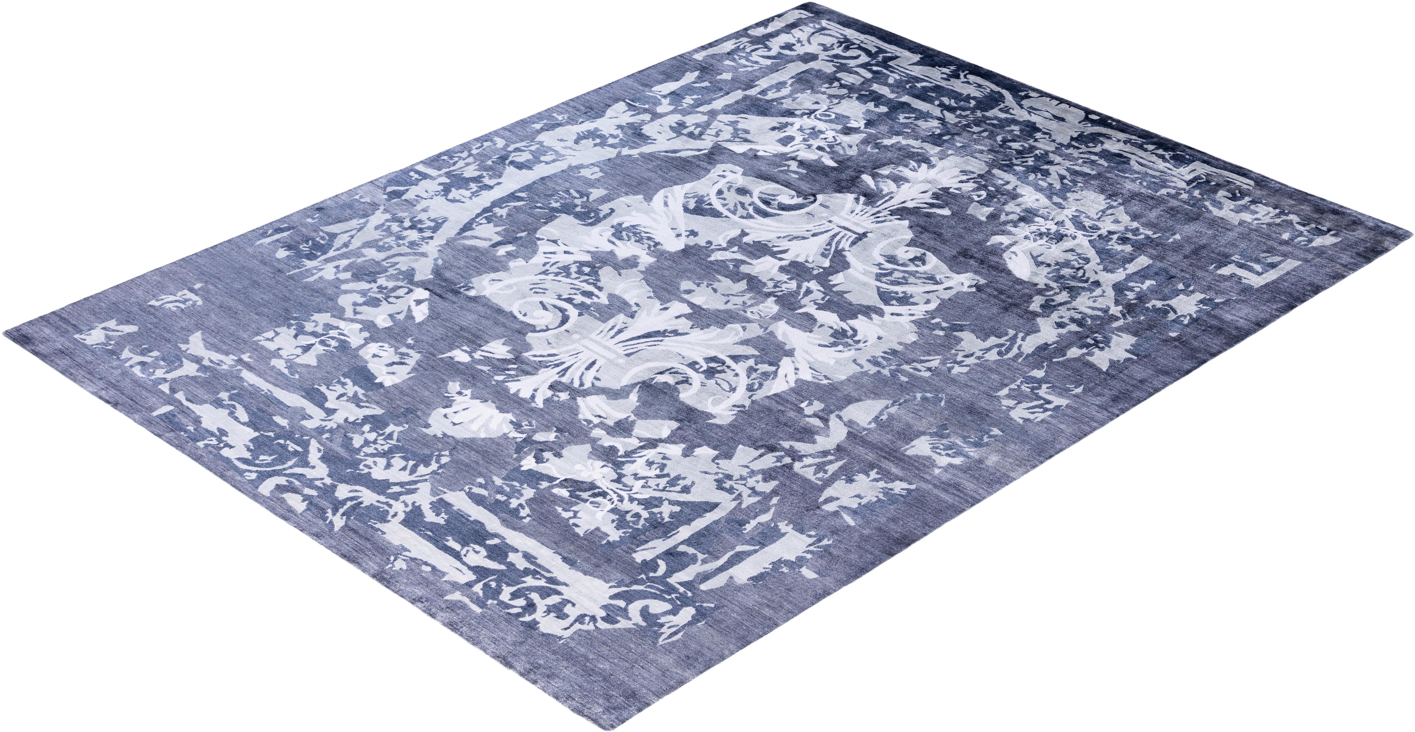 Contemporary Abstract Silk Hand Knotted Ivory Area Rug 9' 2