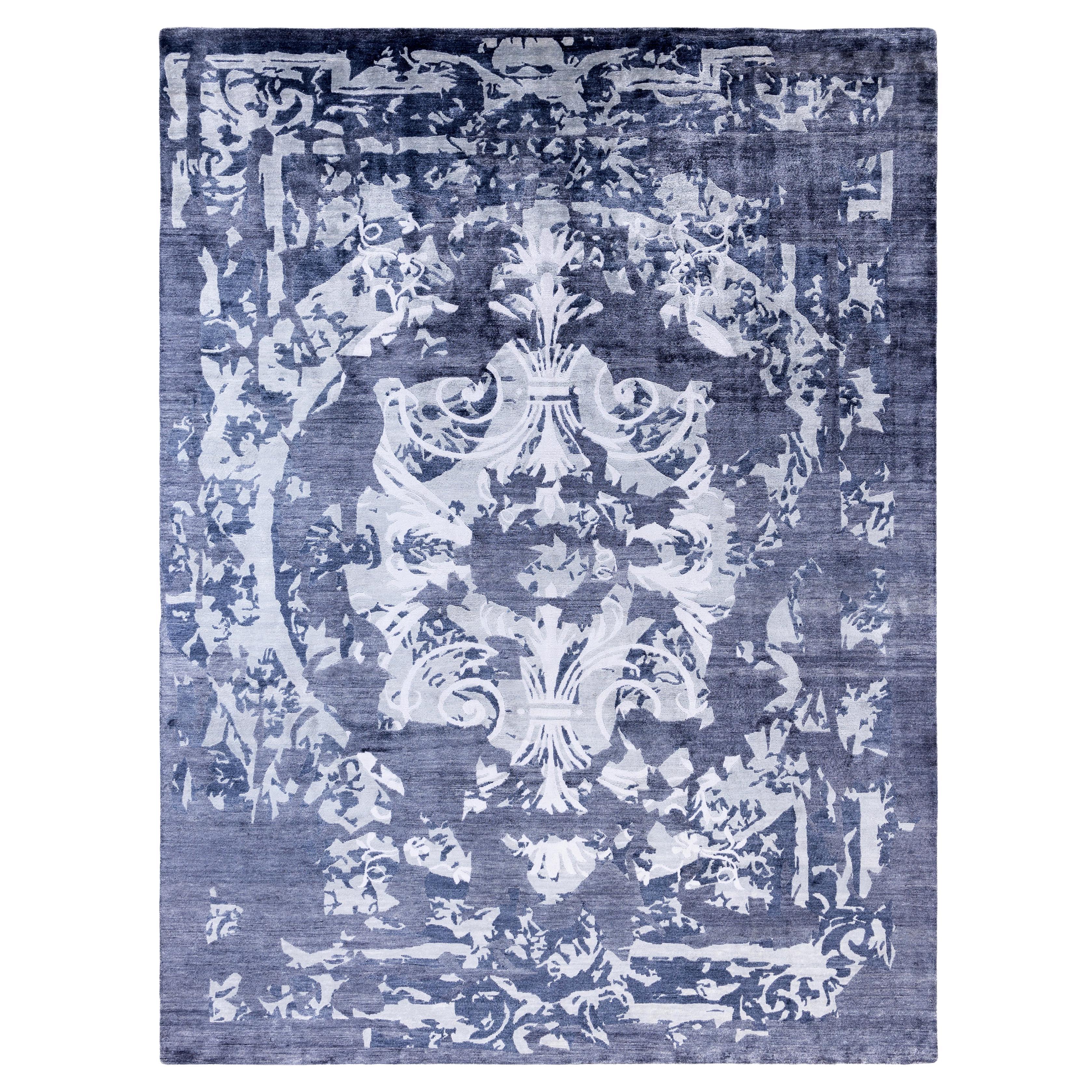 Contemporary Abstract Silk Hand Knotted Ivory Area Rug 9' 2" x 12' 1" For Sale