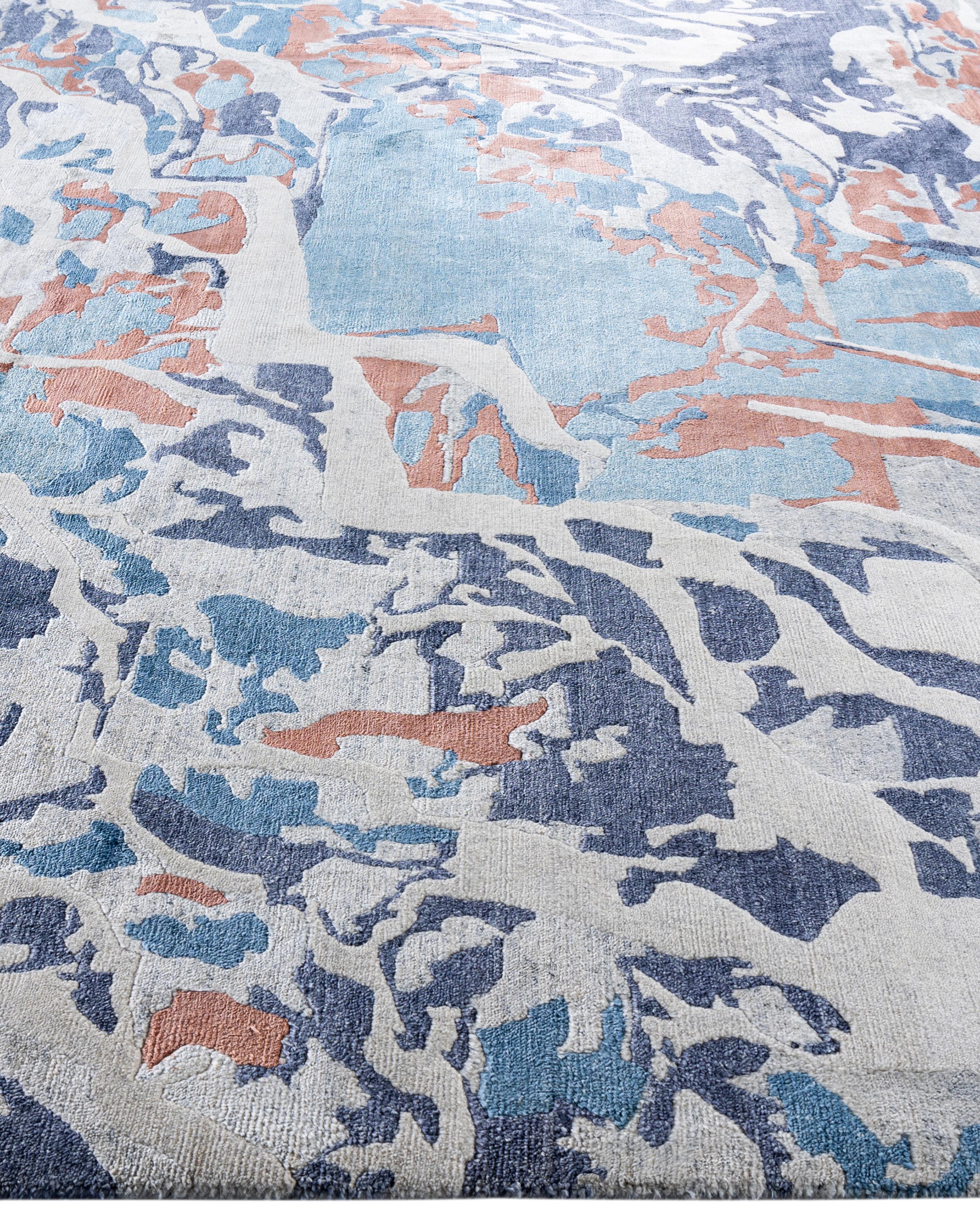 Annodato a mano Contemporary Abstract Silk Hand Knots Rugs Ivory Area Rug 9' 2