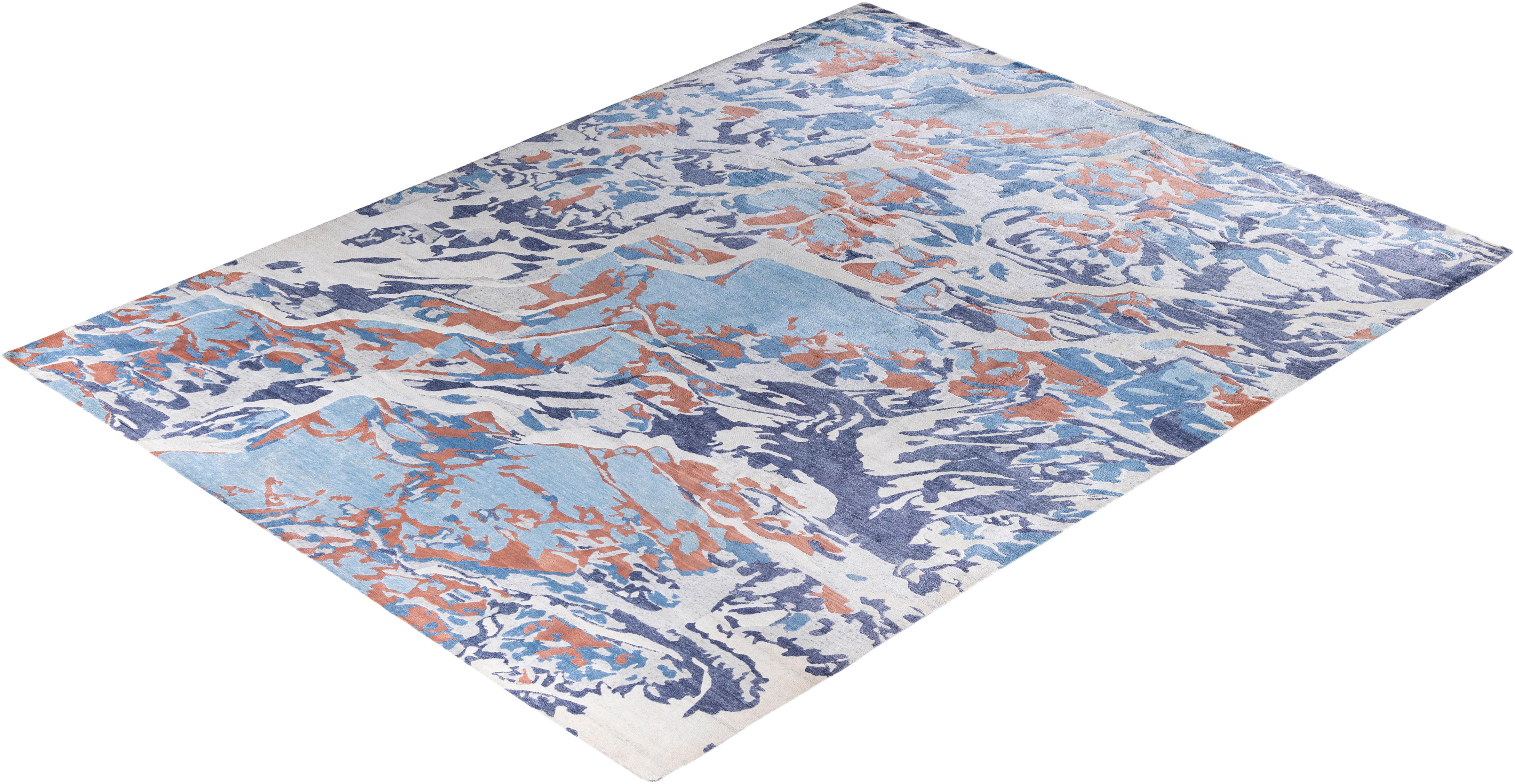 Contemporary Abstract Silk Hand Knots Rugs Ivory Area Rug 9' 2