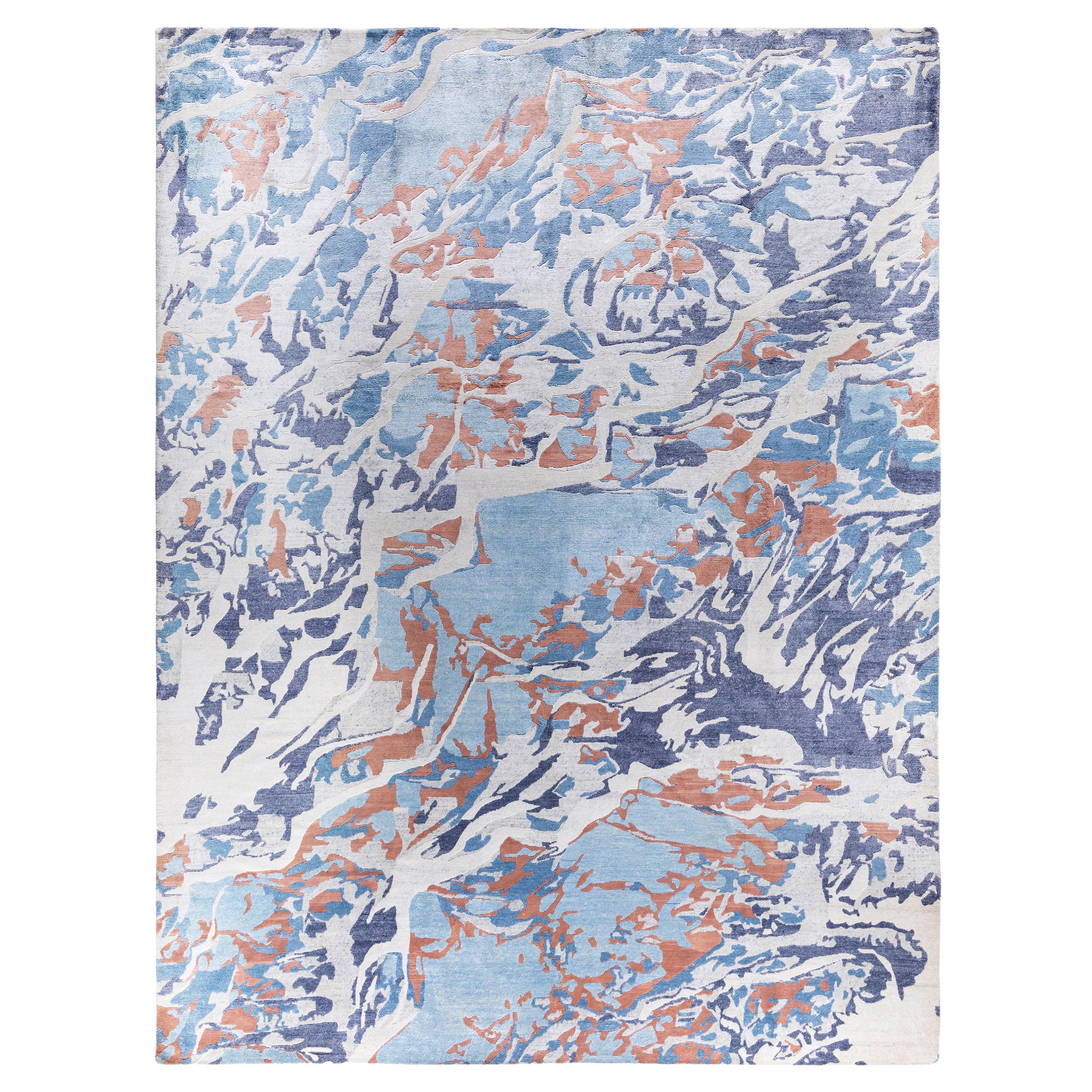 Contemporary Abstract Silk Hand Knotted Ivory Area Rug 9' 2" x 12' 3"