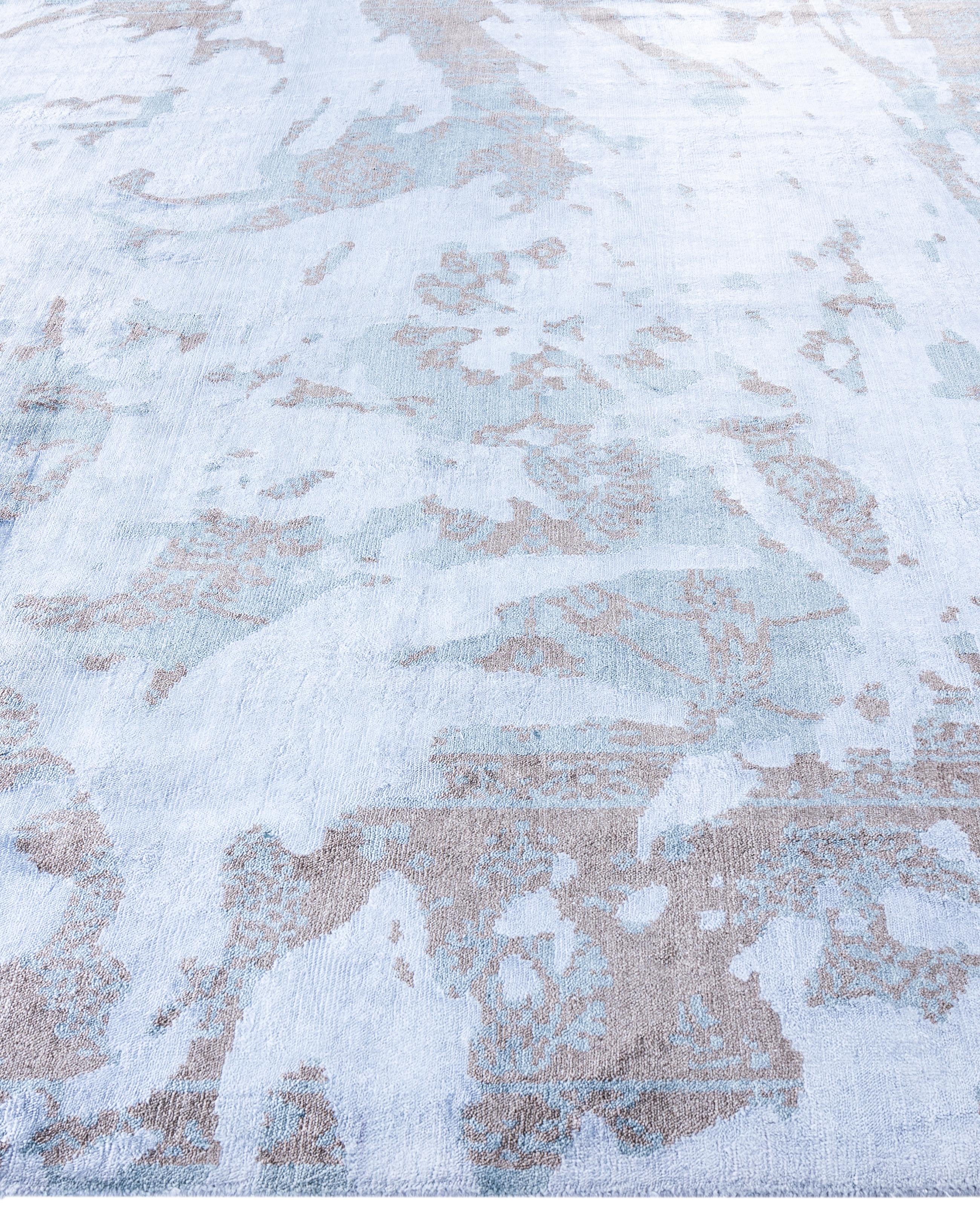 Hand-Knotted Contemporary Abstract Silk Hand Knotted Purple Area Rug 8' 0
