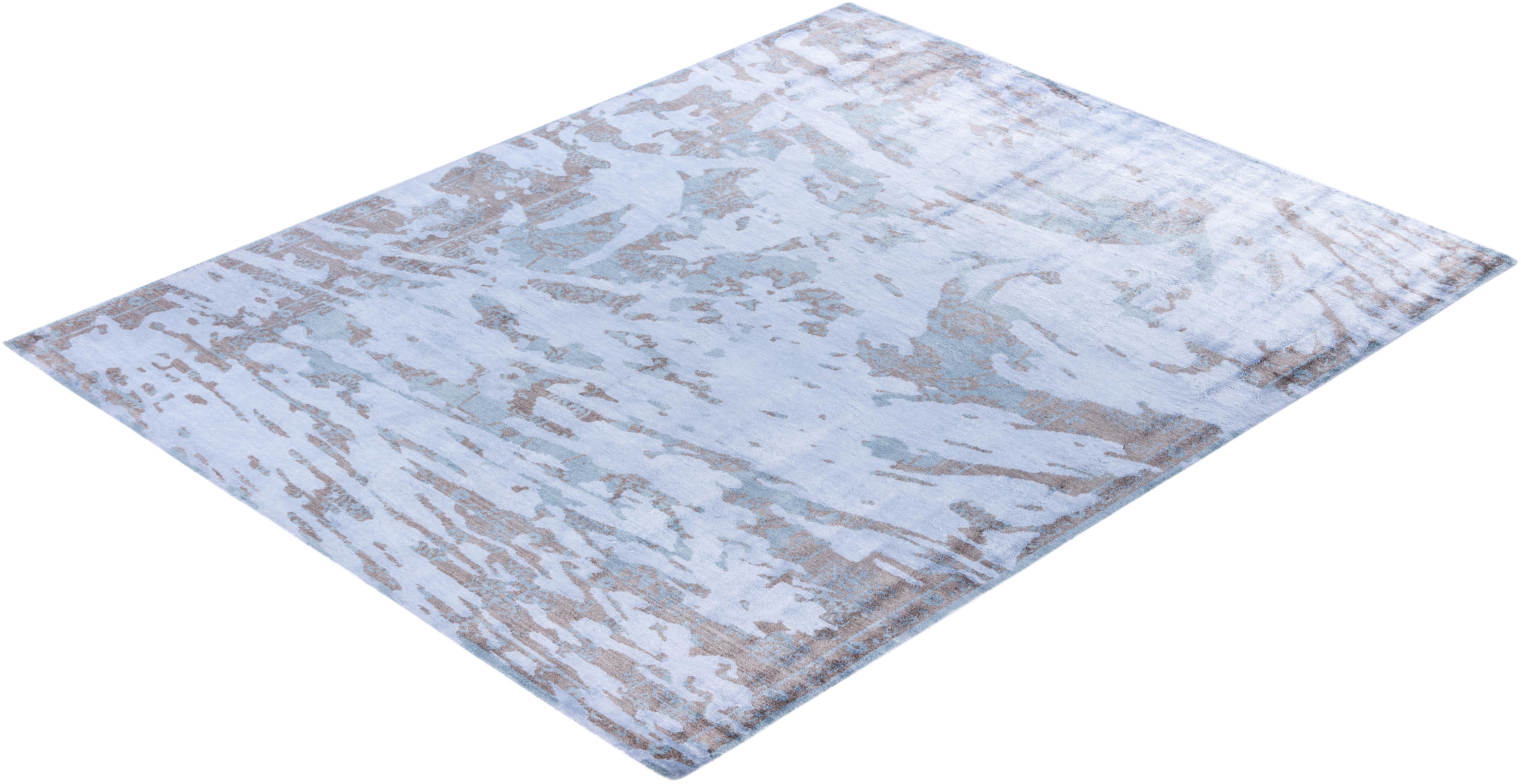 Contemporary Abstract Silk Hand Knotted Purple Area Rug 8' 0