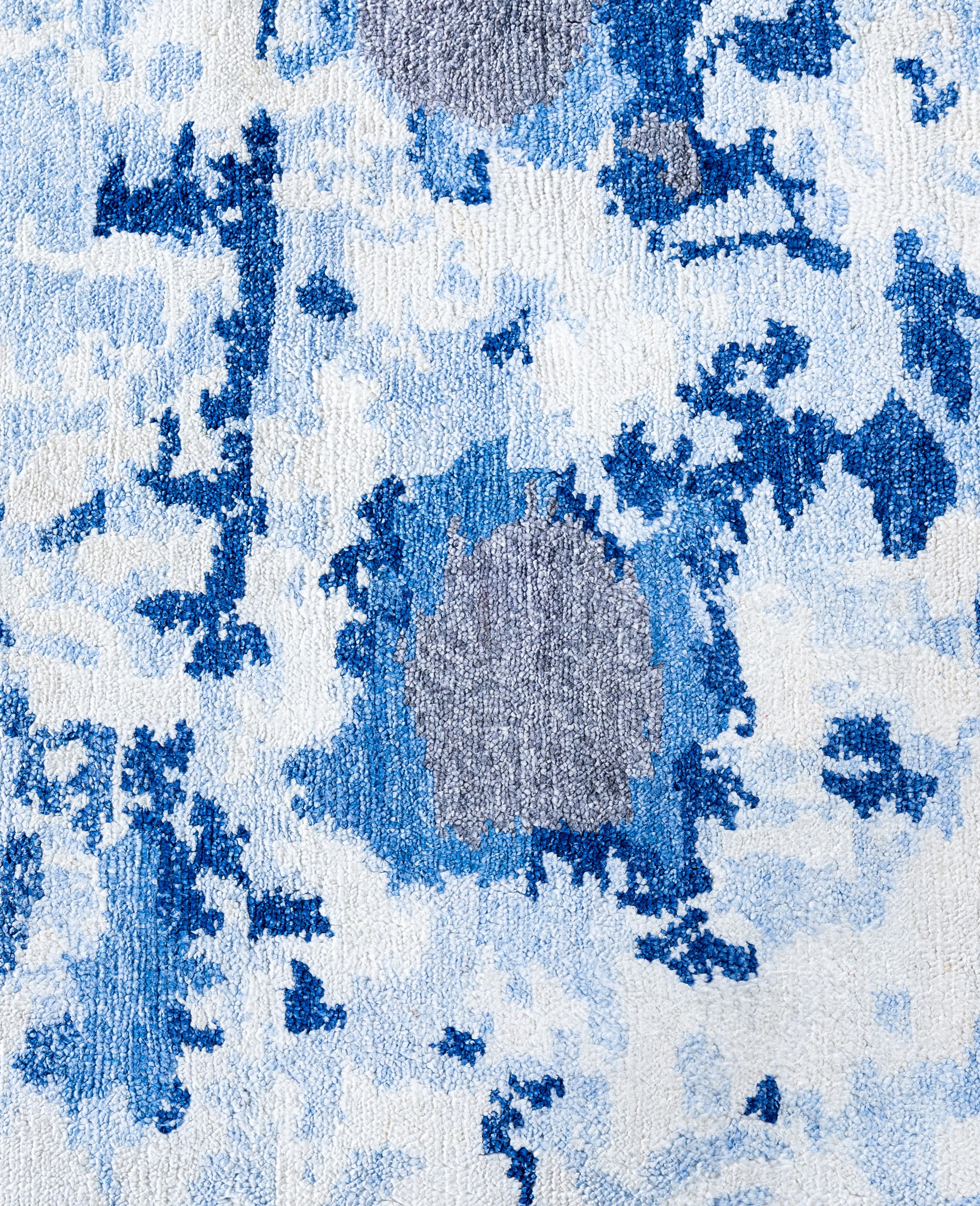 Indiano Contemporary Abstract Silk Hand Knots Rugs Area Rugged White 8' 0