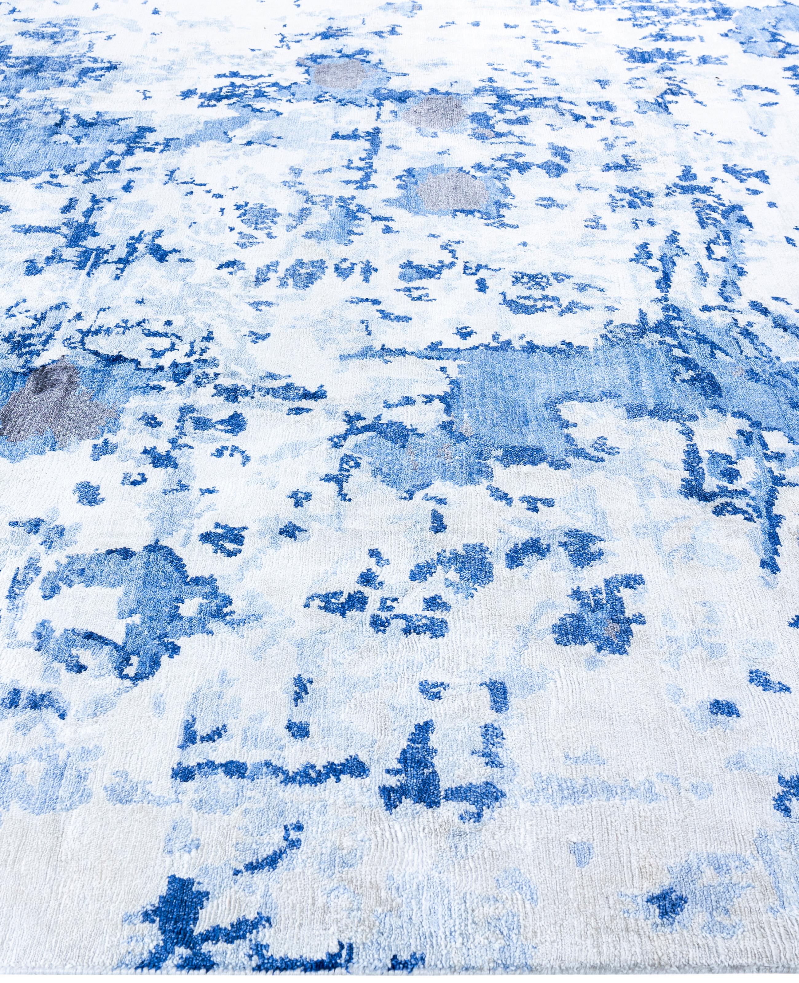 Annodato a mano Contemporary Abstract Silk Hand Knots Rugs Area Rugged White 8' 0